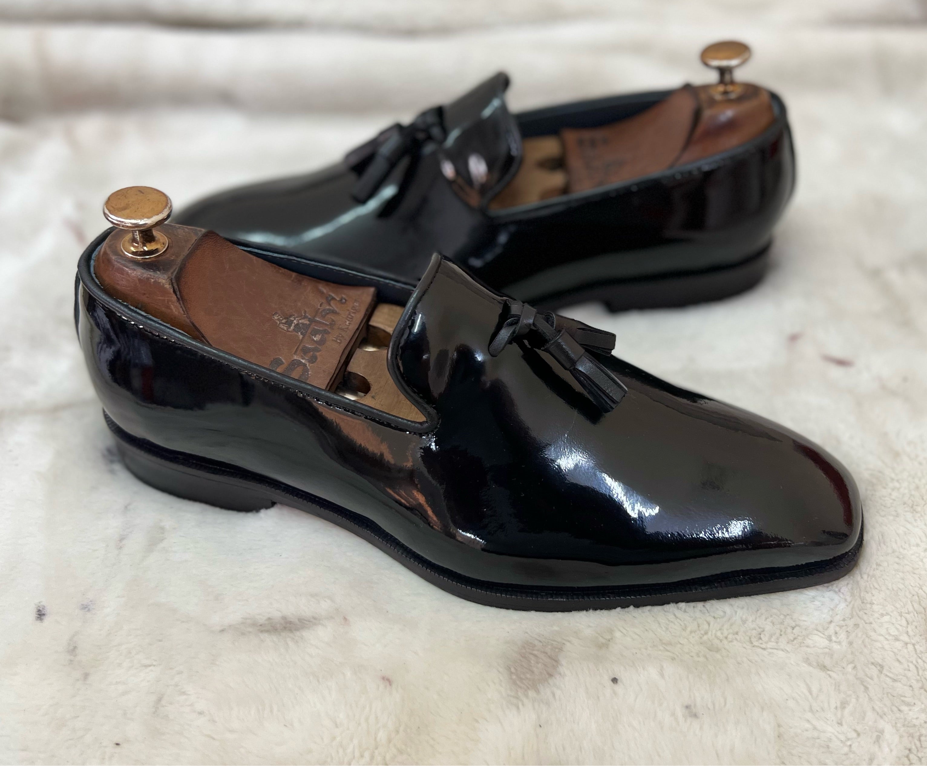 Black Patent Slipons With Tassels no