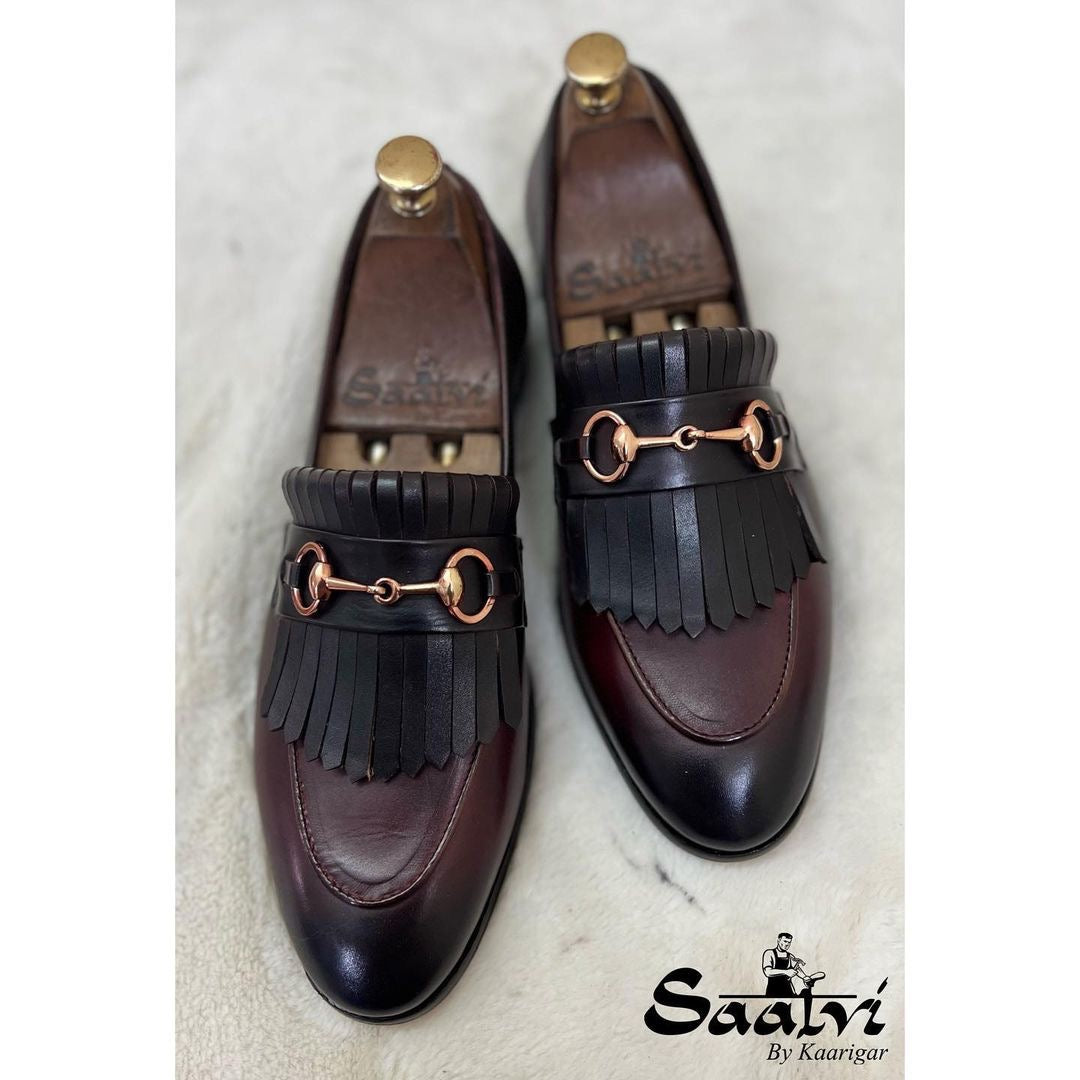 Horsebit Loafers With Fringes Bordo