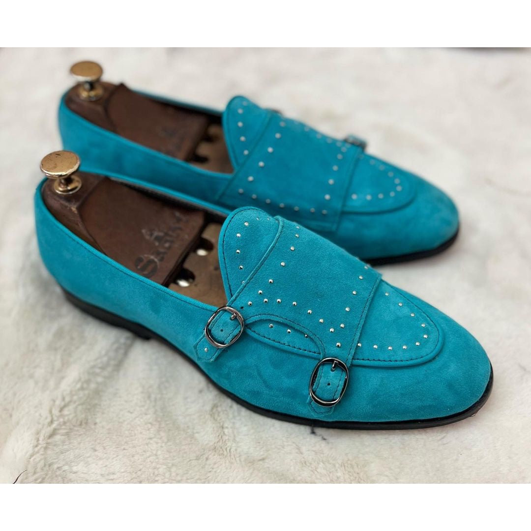 Blue Suede Belgian Monk Strap Bajrii