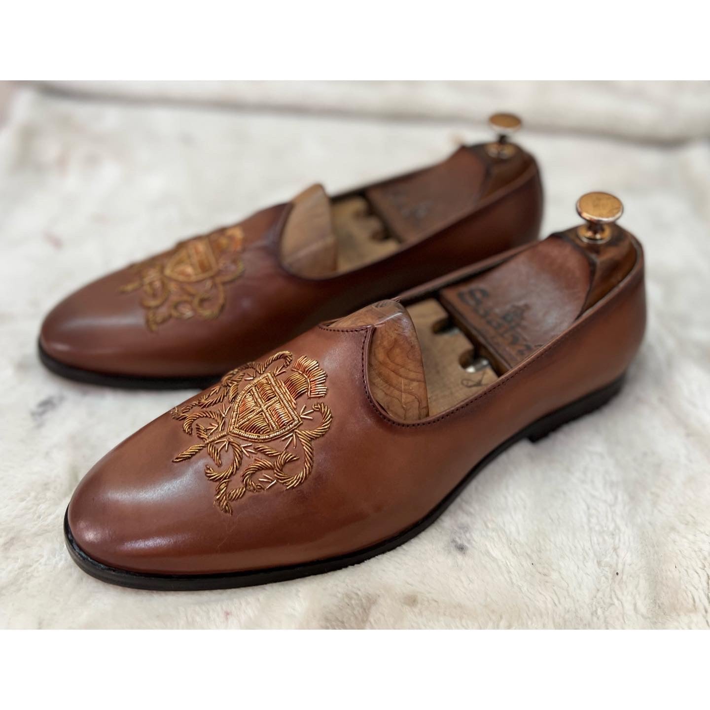 Tan Jalsa With Crown Hand Embroidery