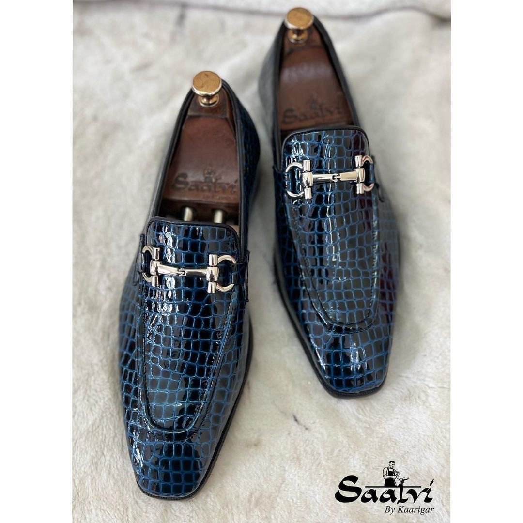 Patent Croco Loafers Blue
