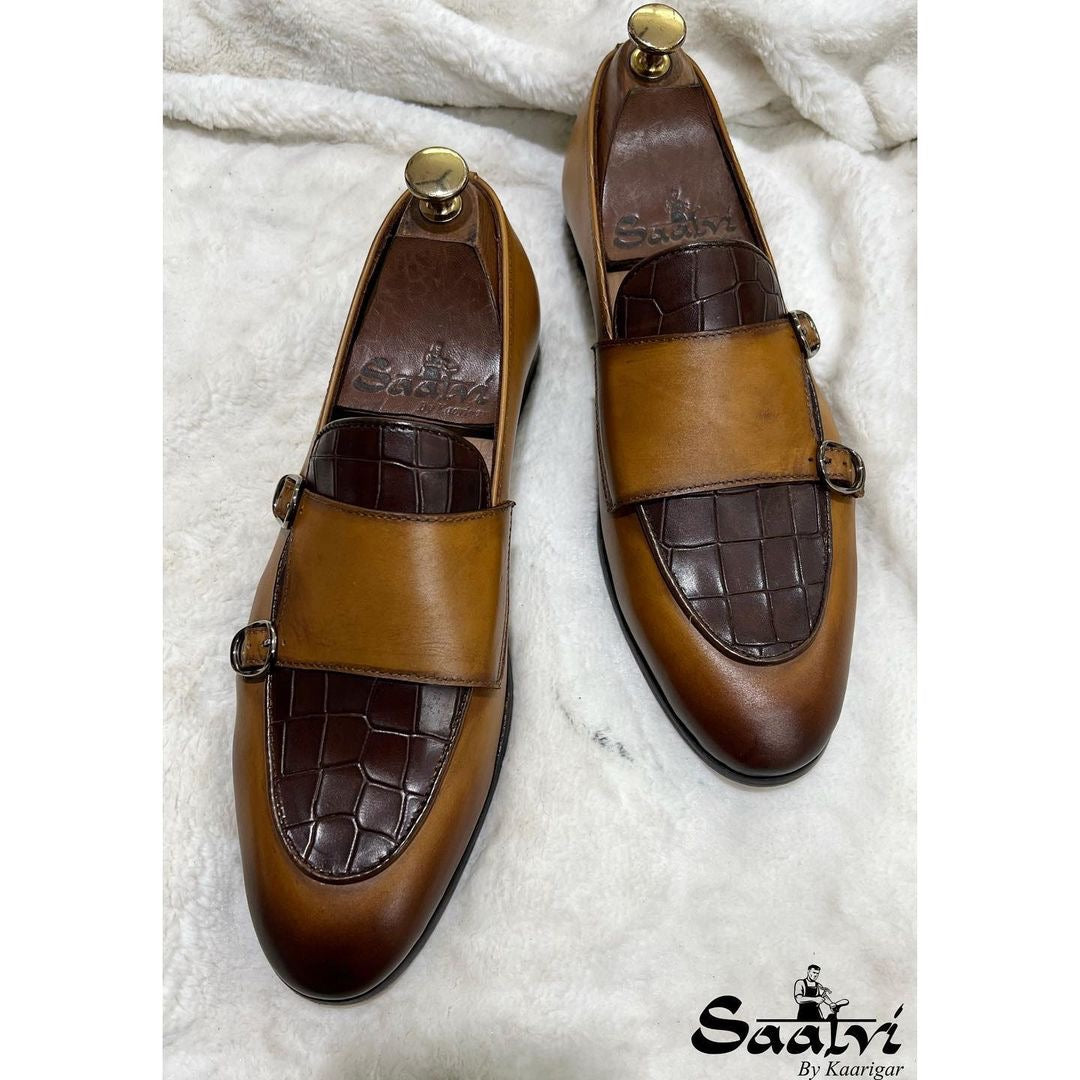 Double Monk Strap Loafers Croco