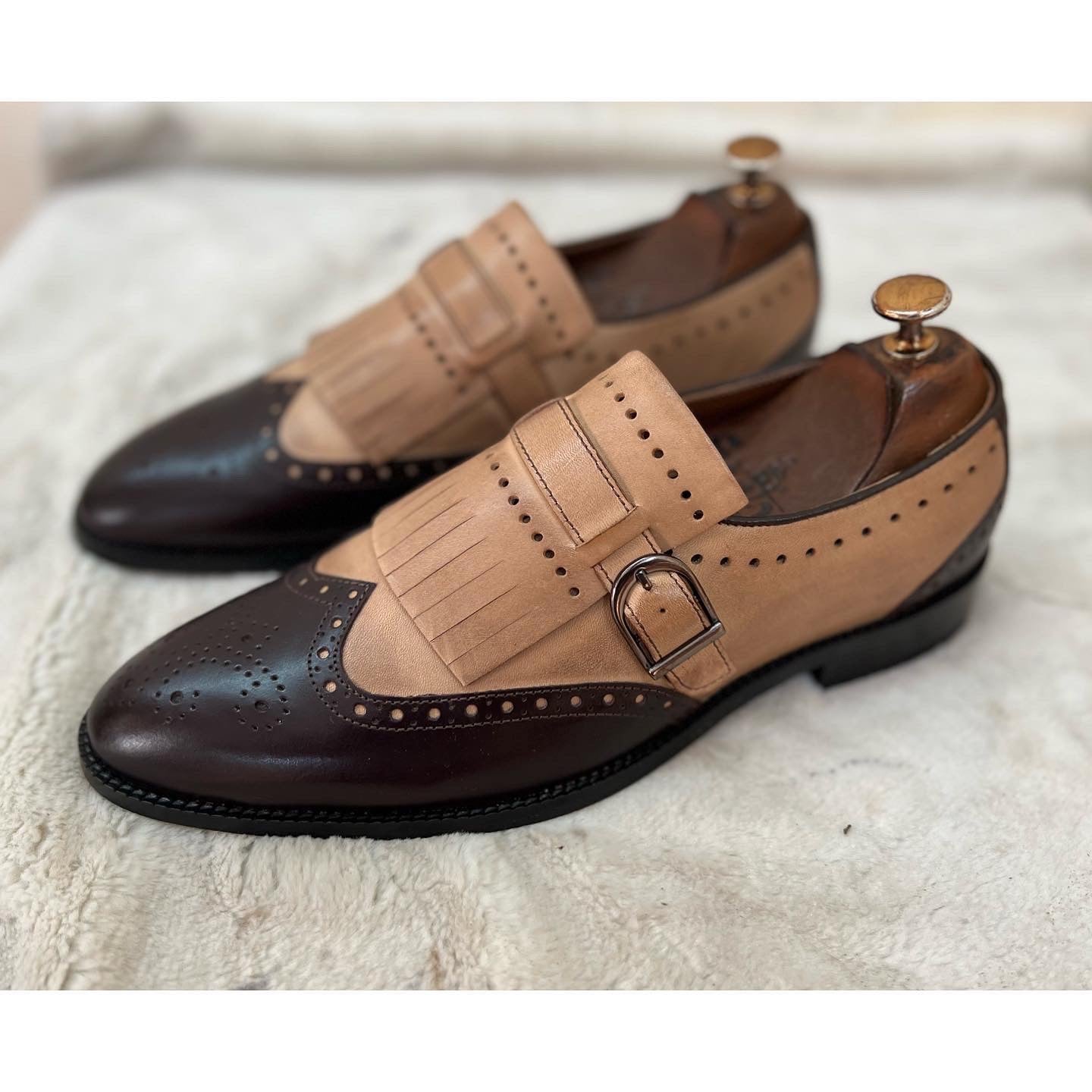 Wingcap Monk Loafers Brn&Beige