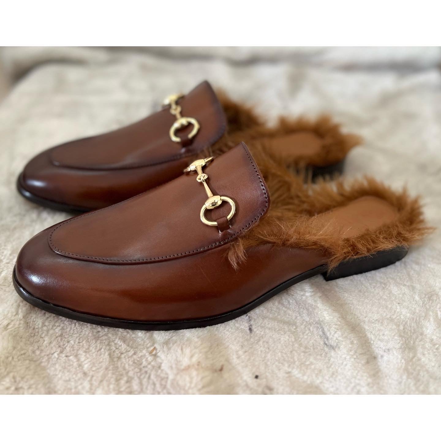 Tan Mules With Fur