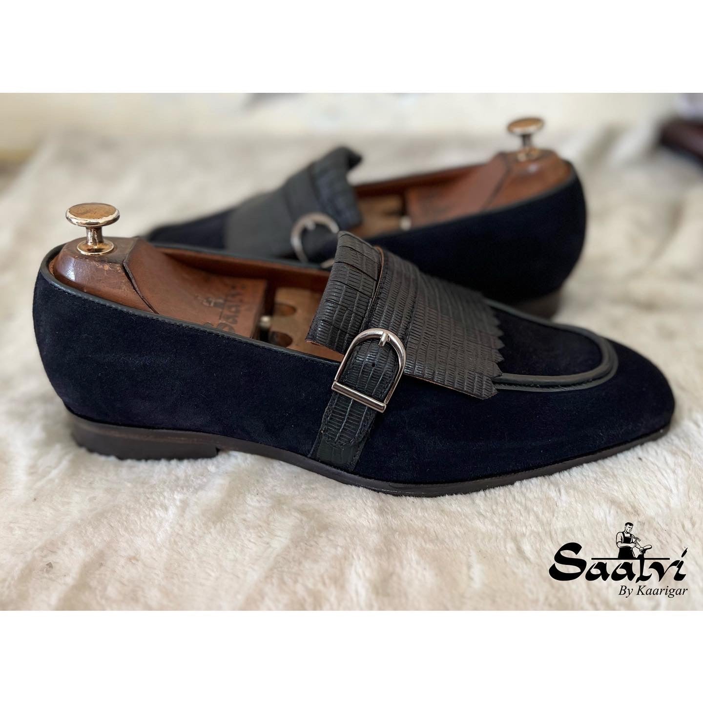 Black Suede Loafers With Fringes