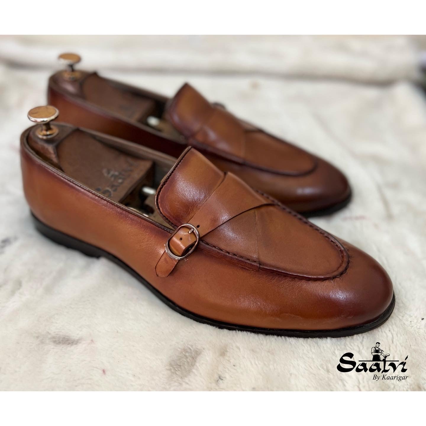 Tan Calf Loafers With Strap