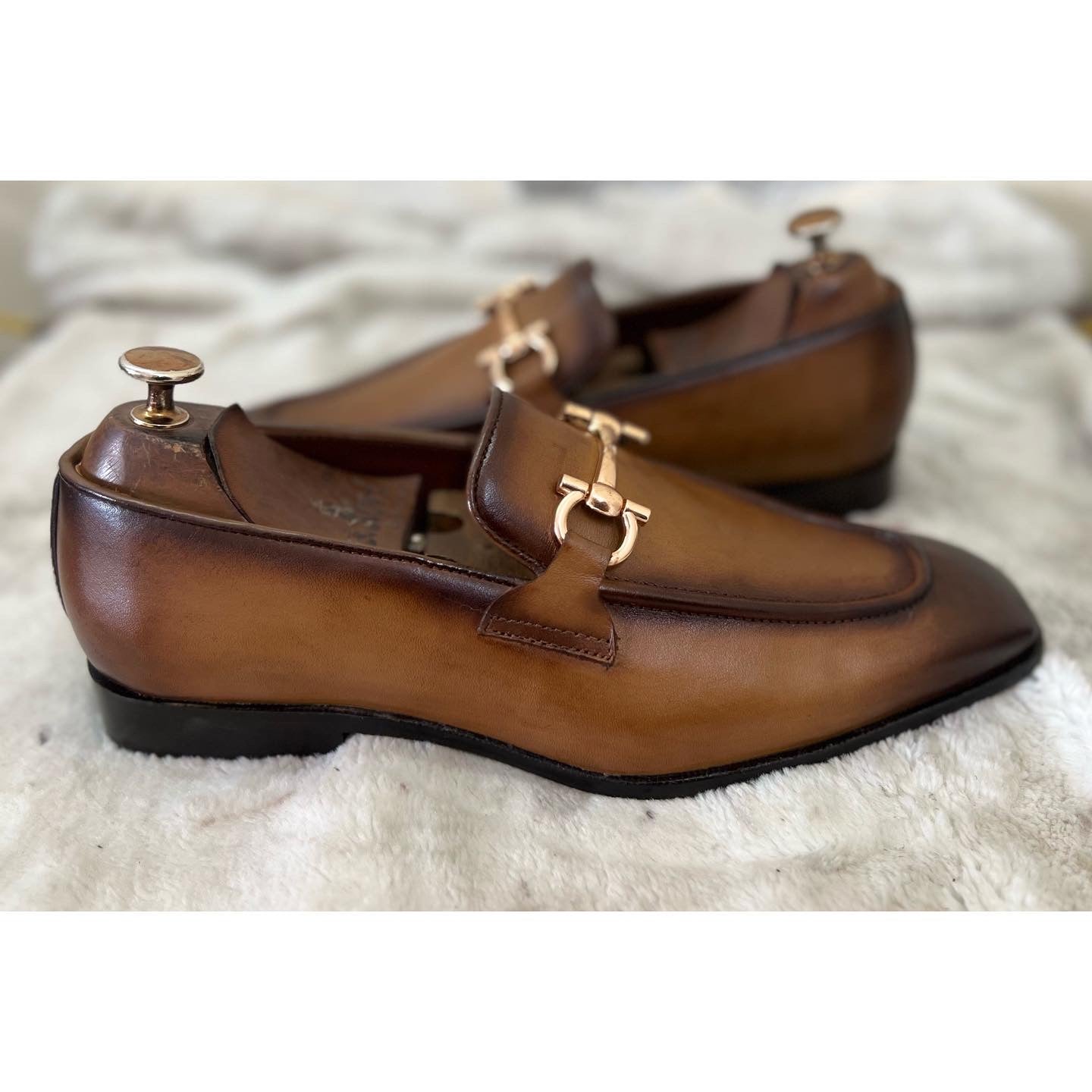 Tan Horsebit Loafers Hand Finished