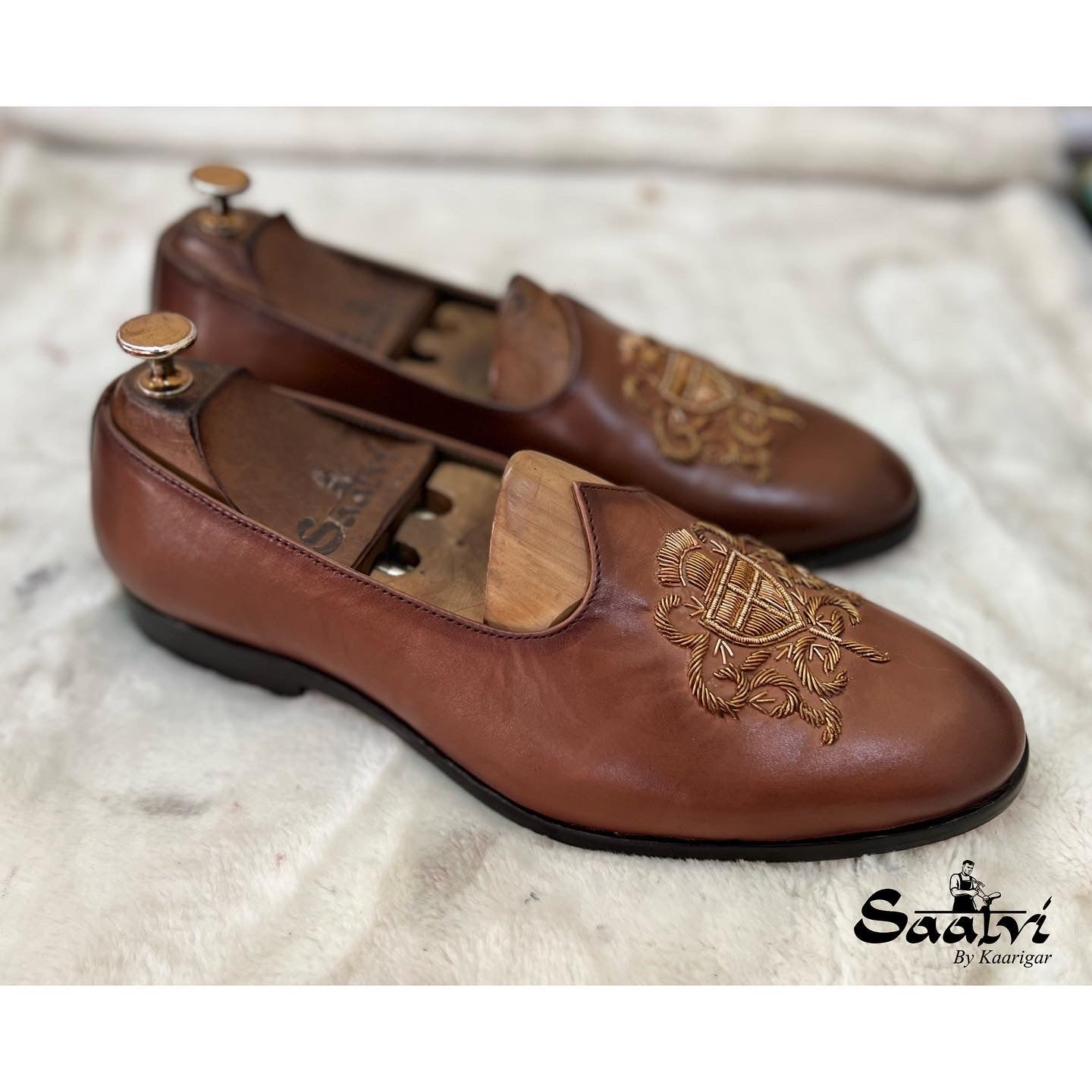 Tan Jalsa With Crown Hand Embroidery