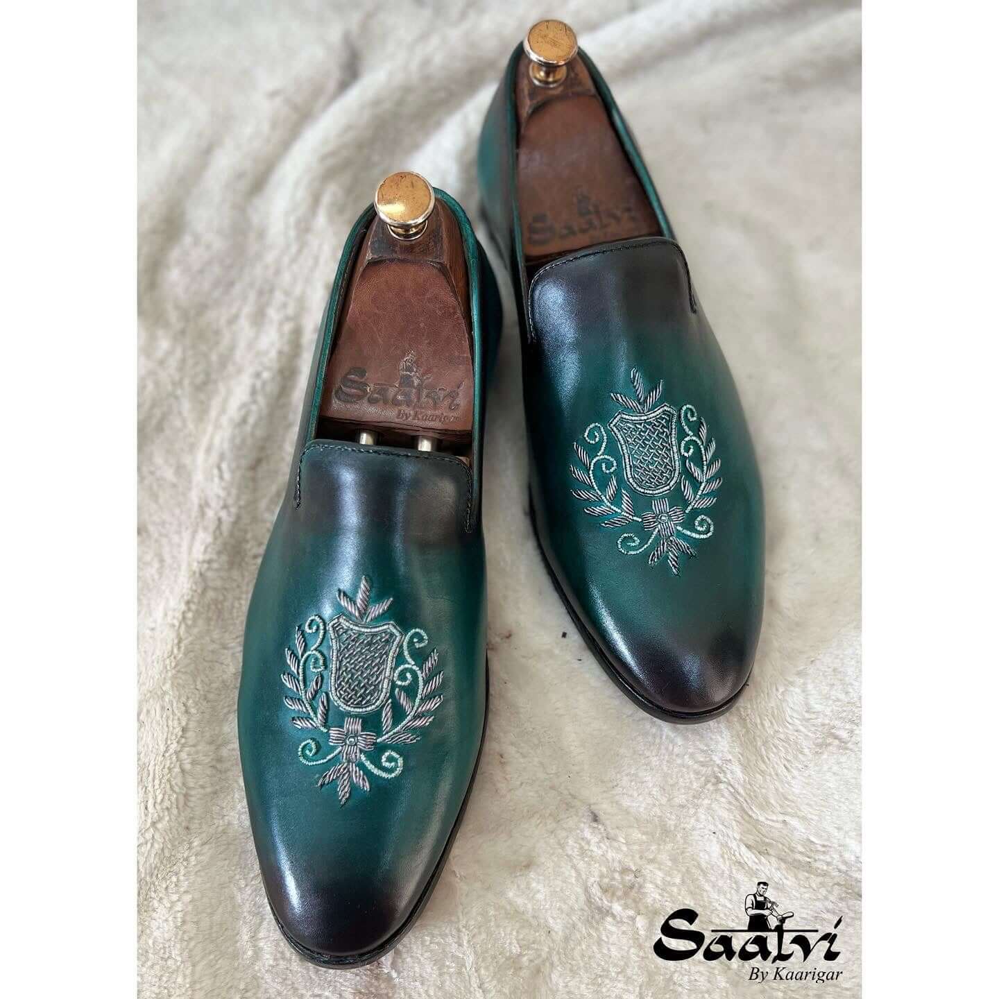 Aqua Hand Embroidery Slipons Hand Finished