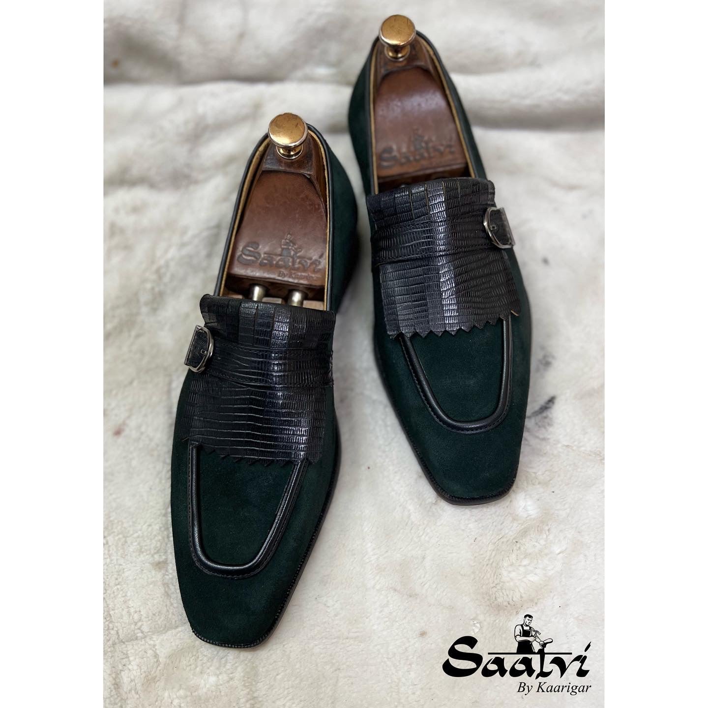 Green Suede Loafers With Fringes