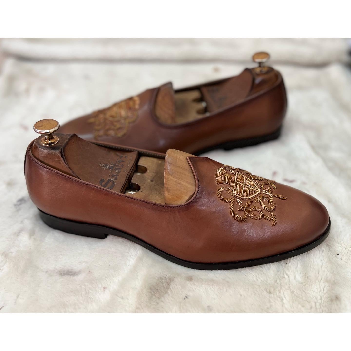 Tan Jalsa With Crown Hand Embroidery