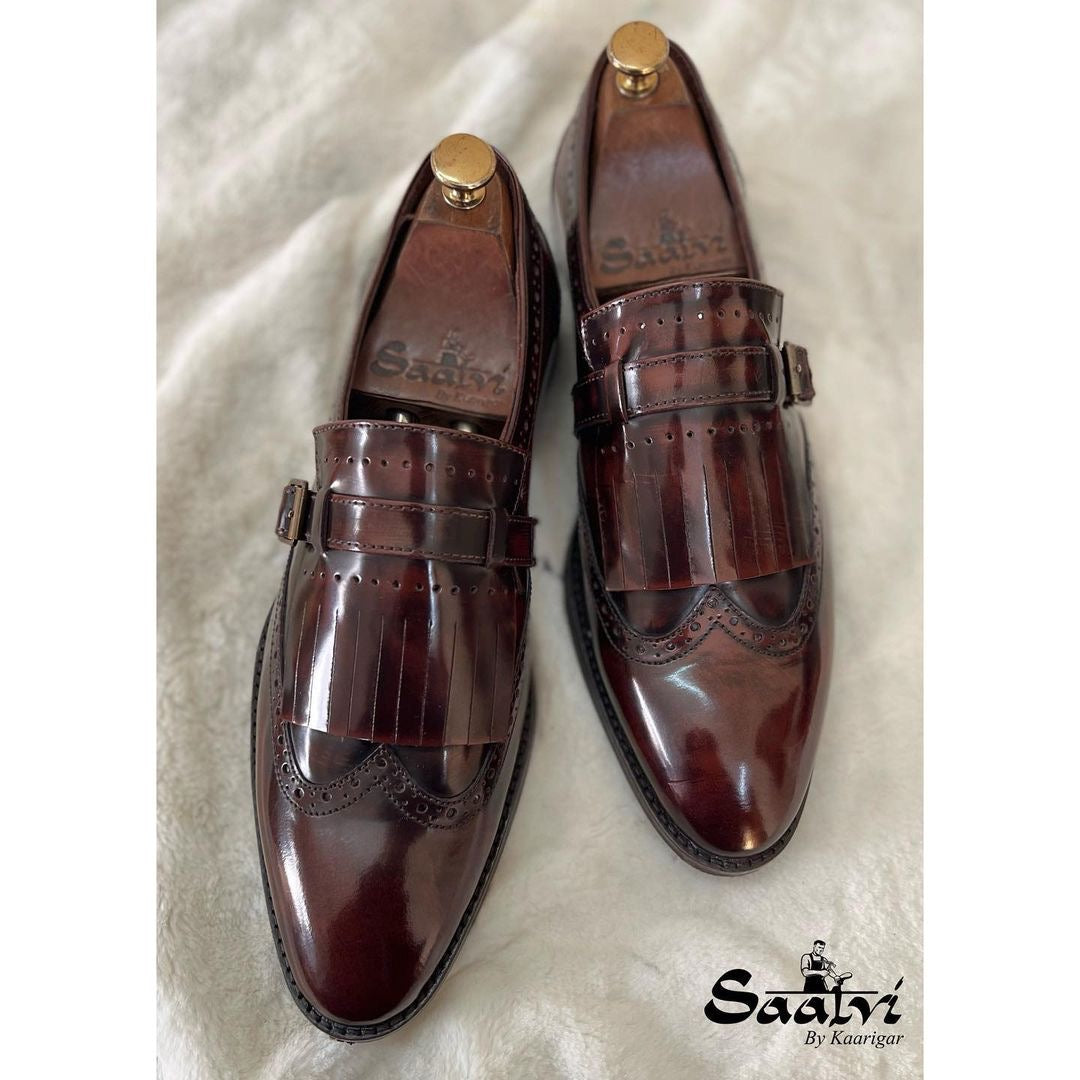 Wingcap Monk Loafers- Wine Brushoff