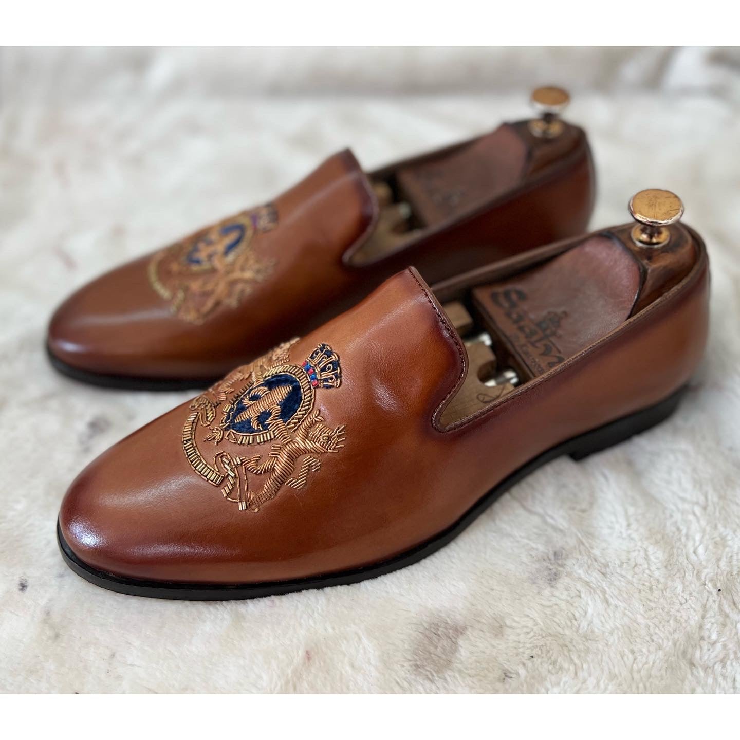 Royal Hand Zardosi Slipons Tan