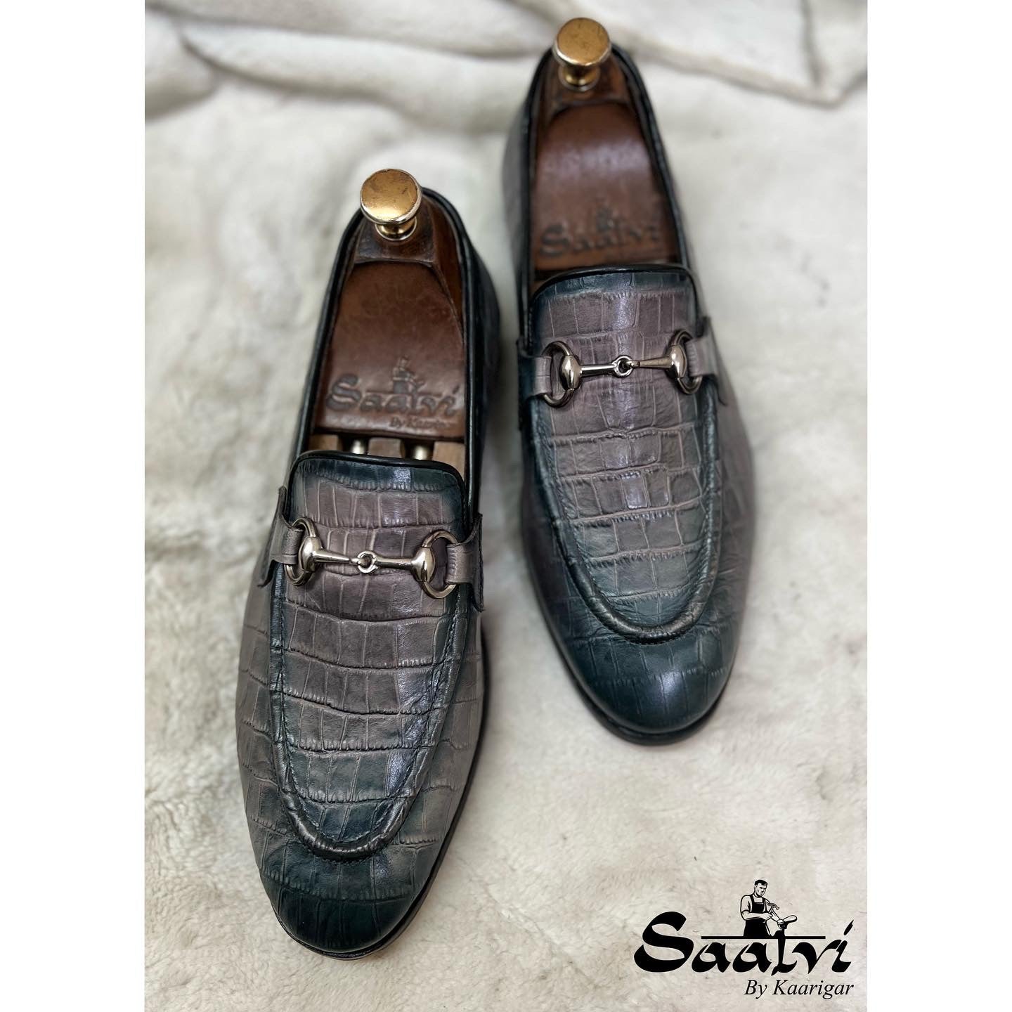 Grey Croco Embossed Loafers