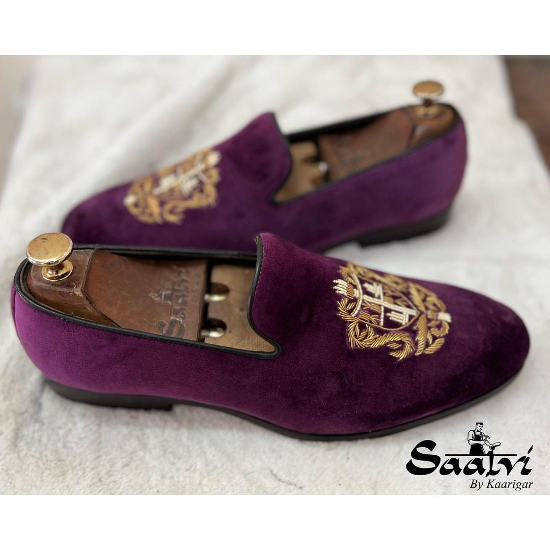 Purple Slipons Zardosi Embroidery