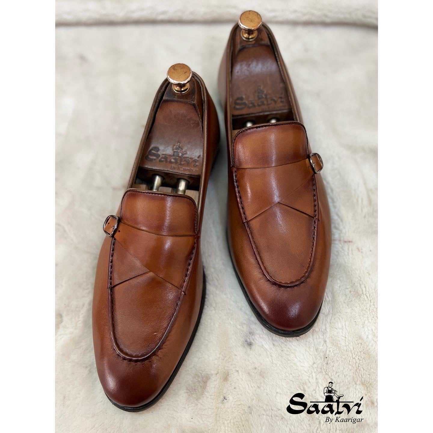 Tan Calf Loafers With Strap