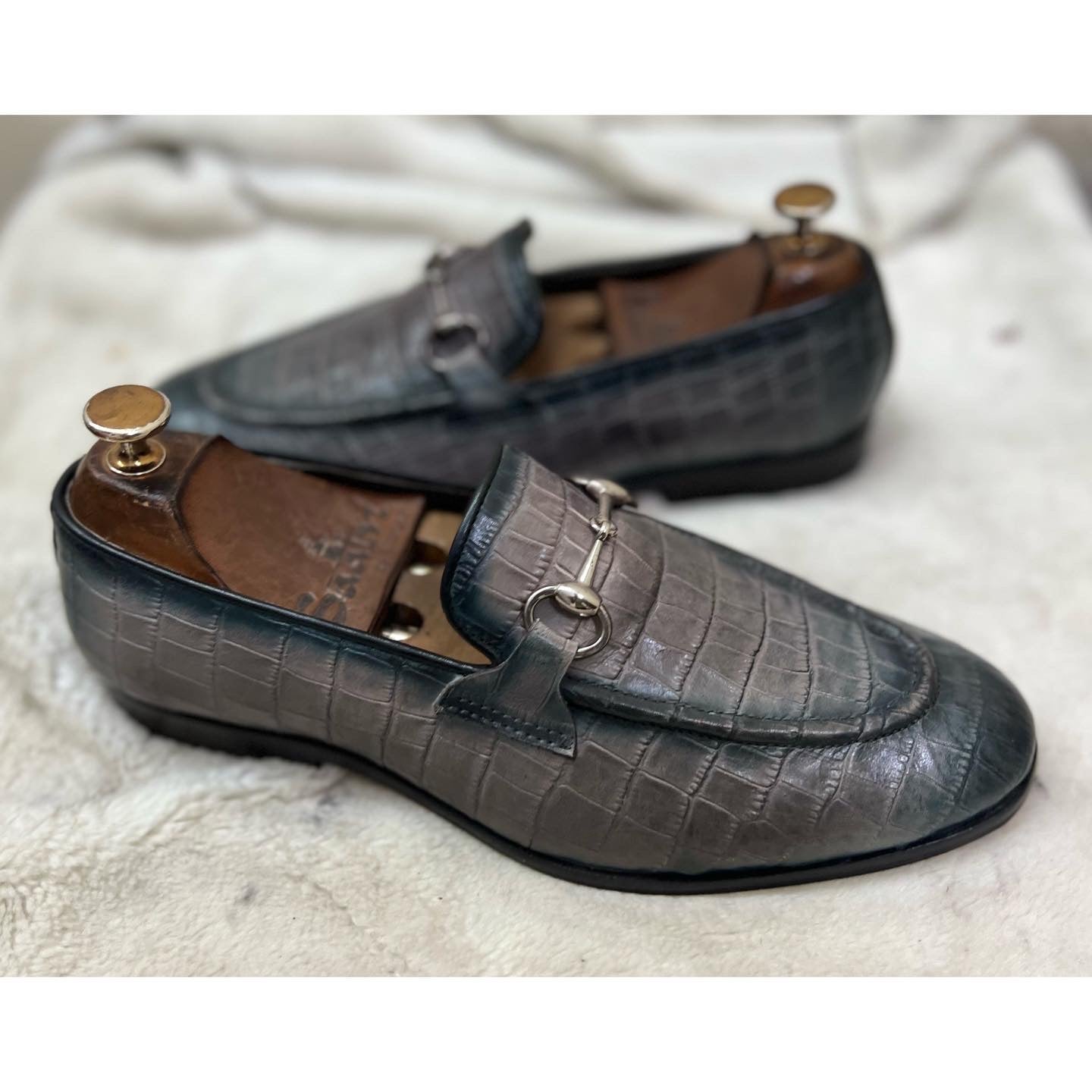 Grey Croco Embossed Loafers