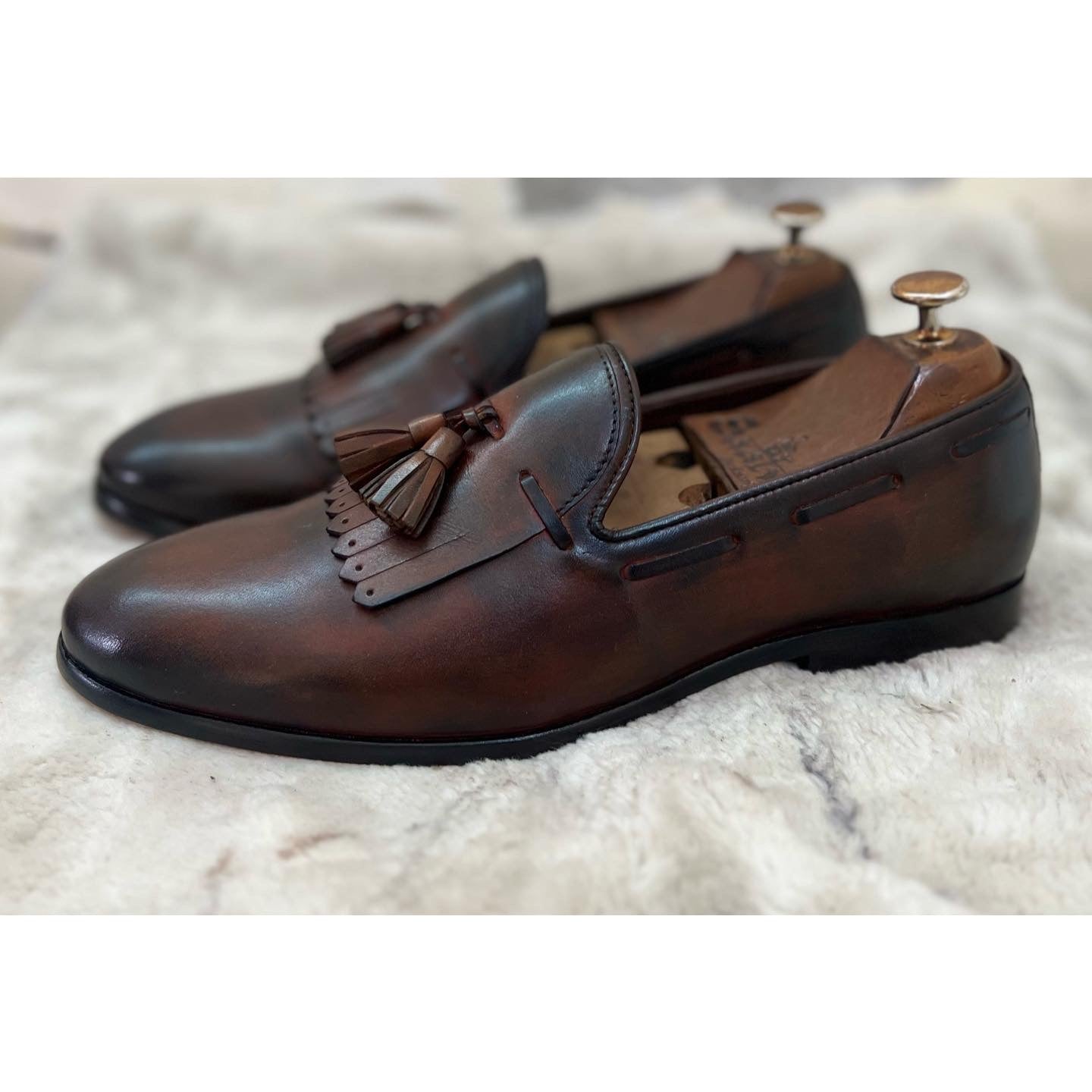 Brown Fringe Loafers With Fringes & Tassels