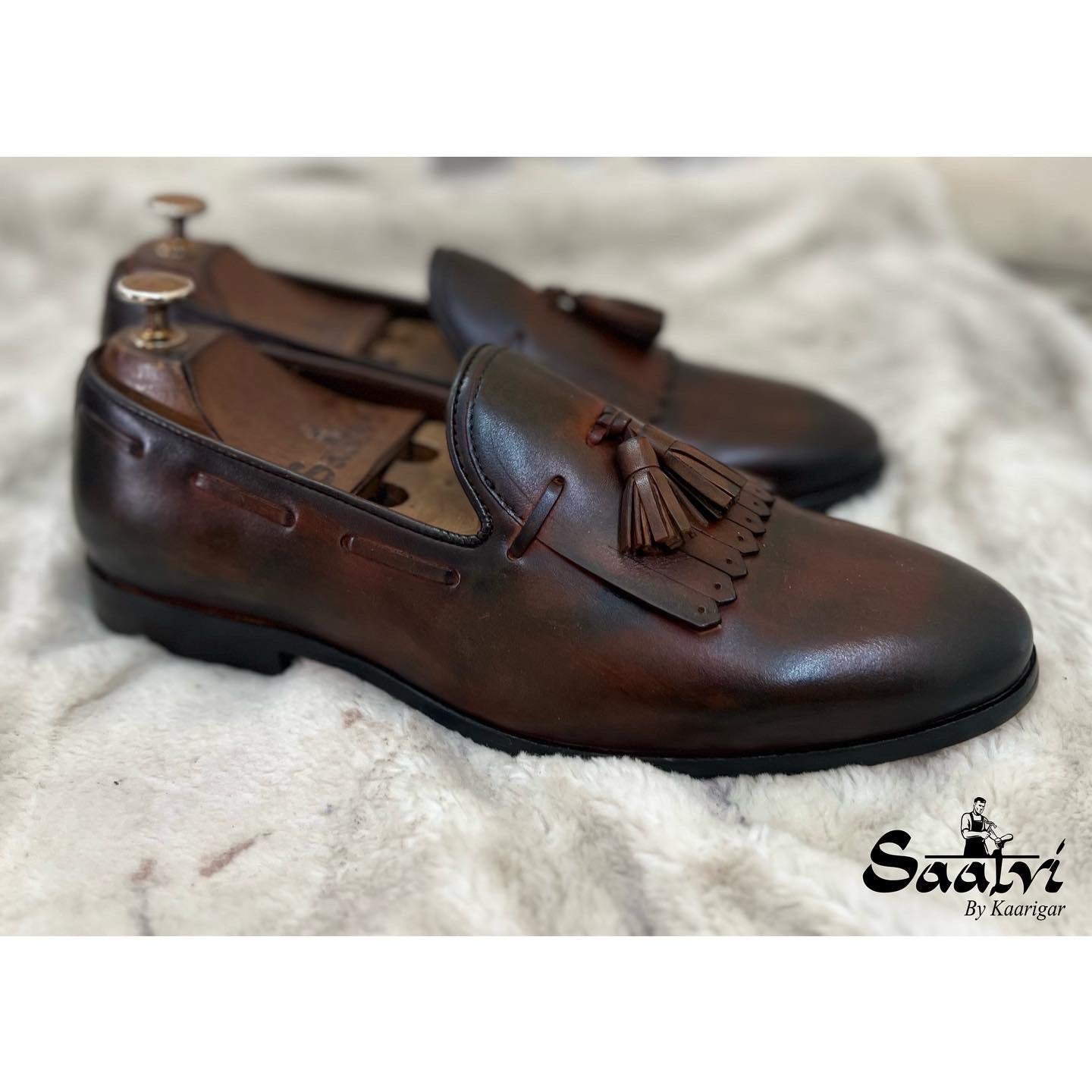 Brown Fringe Loafers With Fringes & Tassels