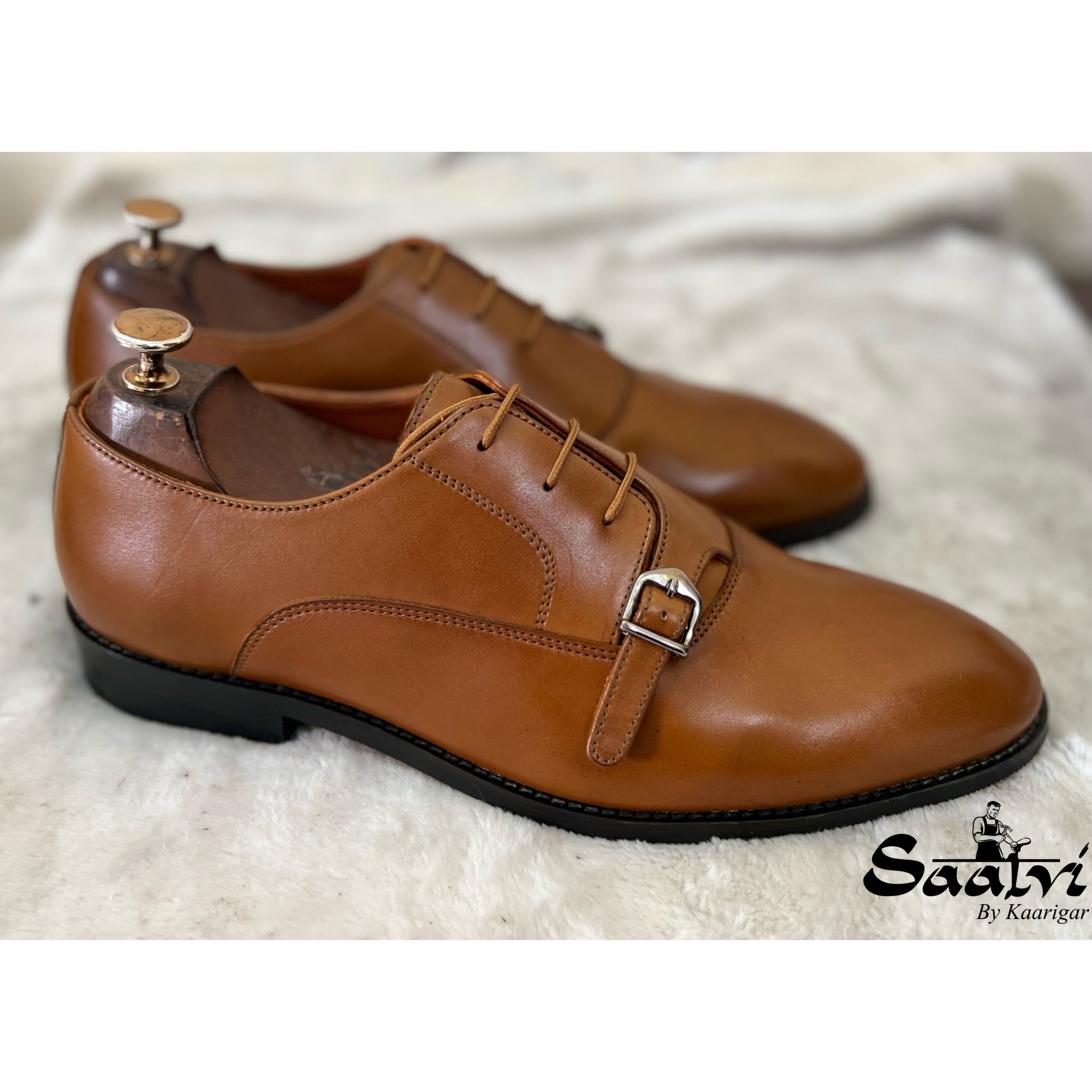 Plain Vamp Single Strap Monk Tan