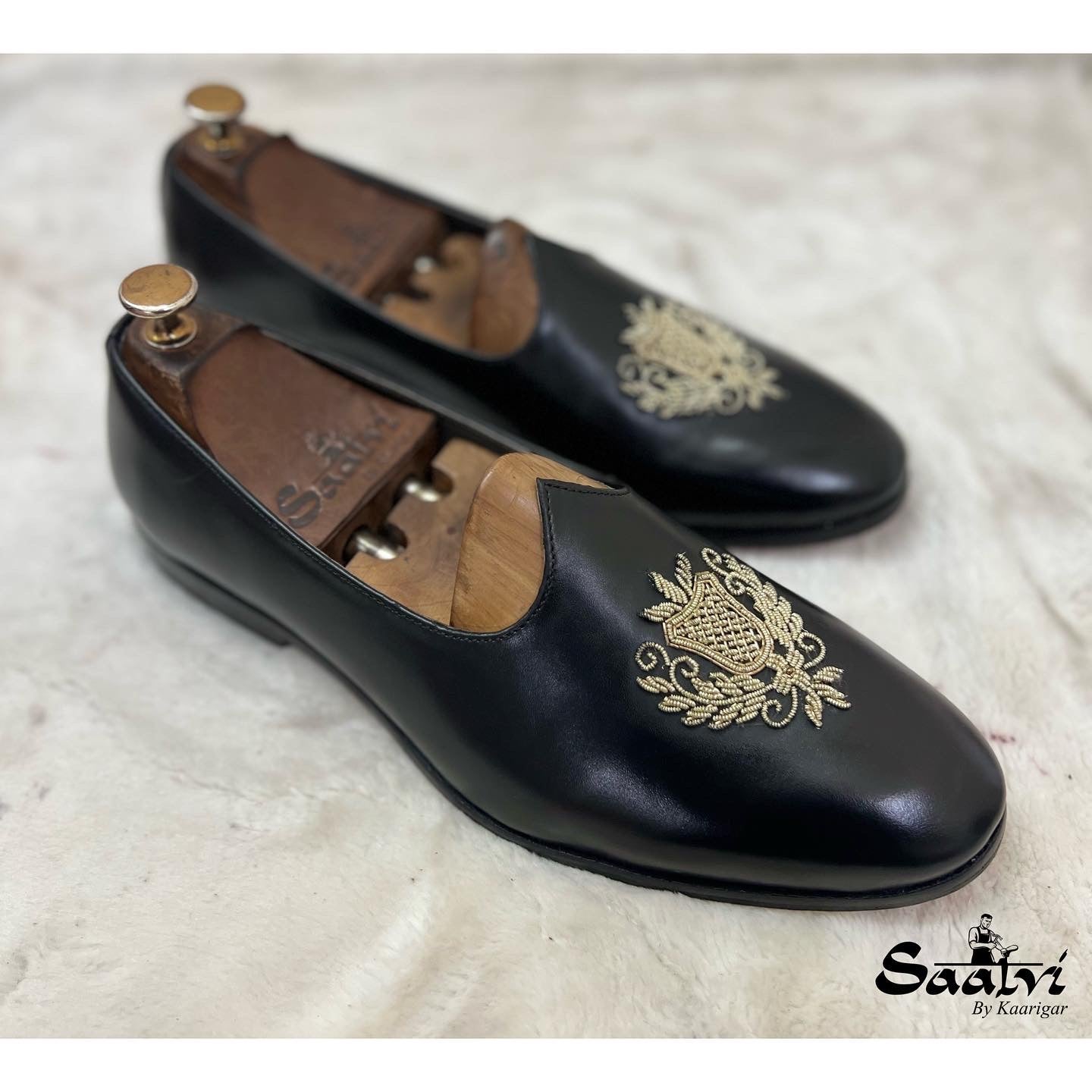 Black Leather Crest Hand Embroidery Jalsa