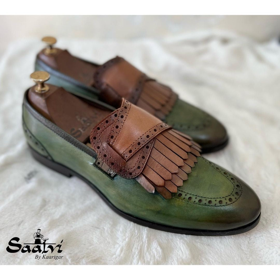 Butterfly Loafers With Fringes Green