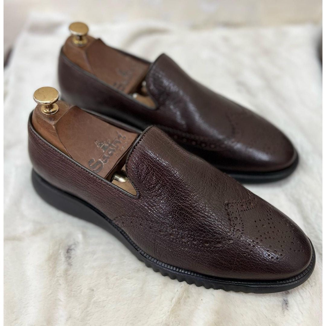 Brown Soft Leather Wingtip Light Weight Loafers