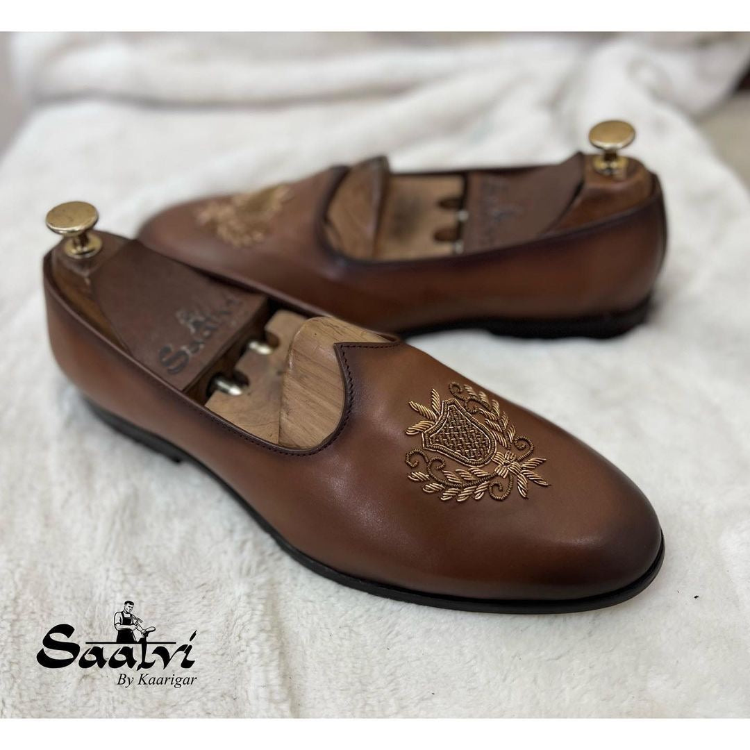 Tan Brown Crest Embroidery Jalsa