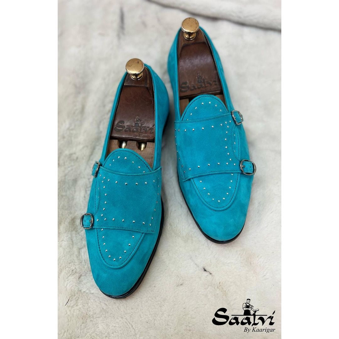 Blue Suede Belgian Monk Strap Bajrii
