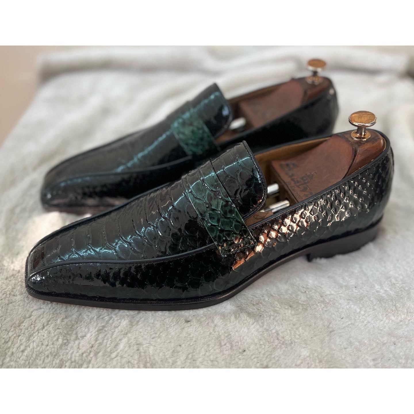 Patent Python Loafers T Green