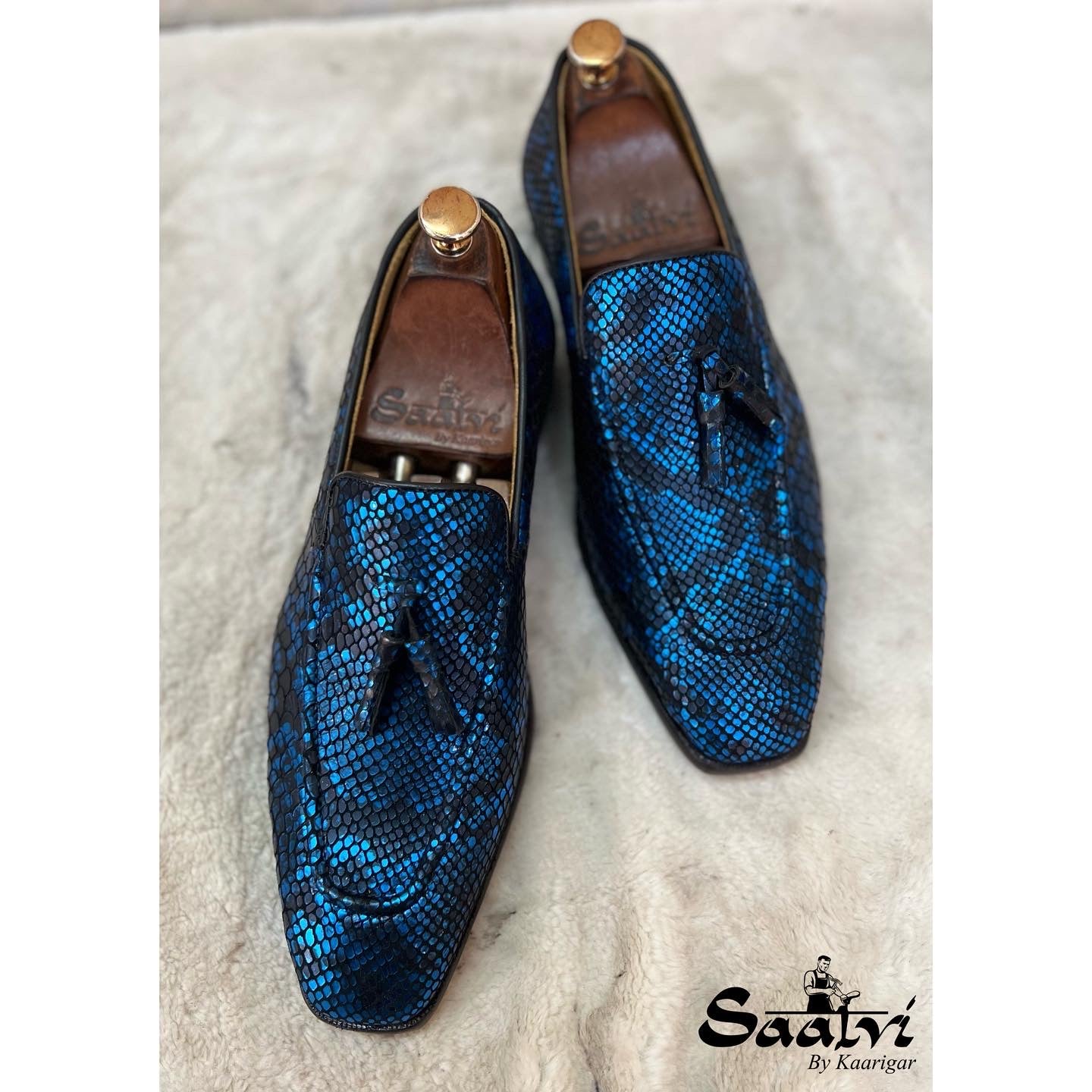 Snake Foil Loafers With Tassels Blue