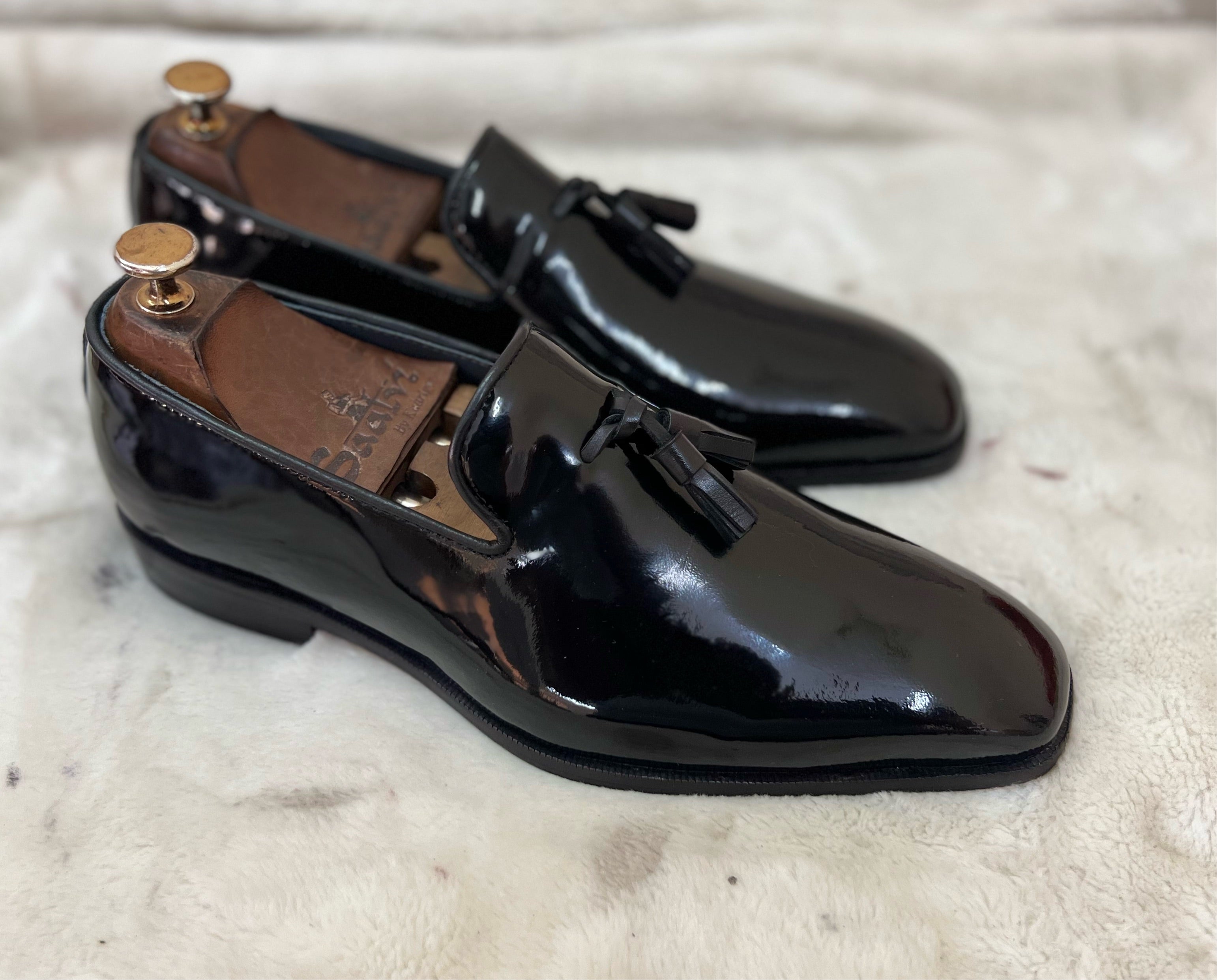 Black Patent Slipons With Tassels no