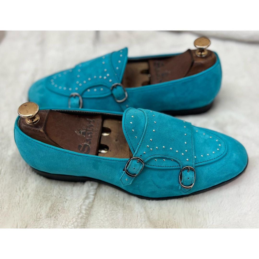 Blue Suede Belgian Monk Strap Bajrii