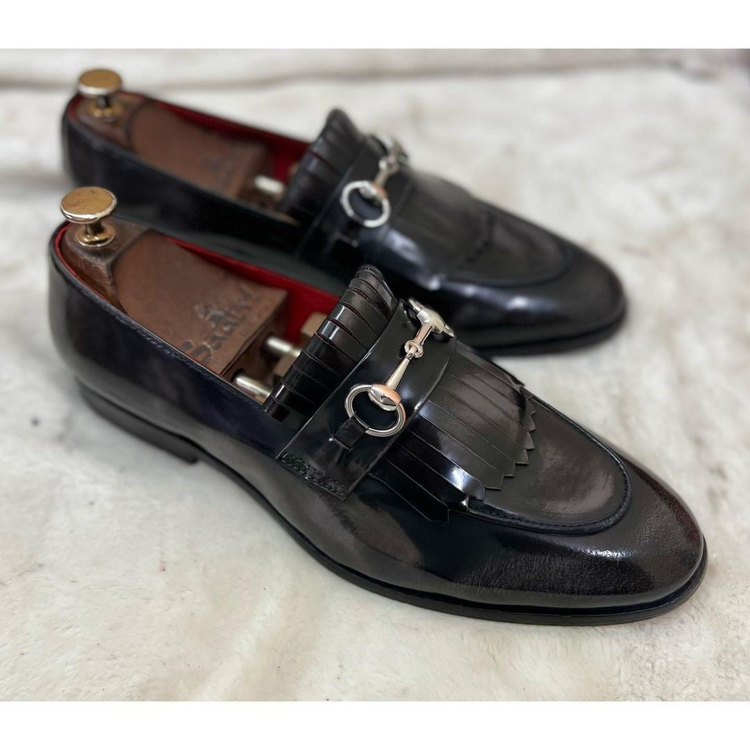 Horsebit Loafers With Fringe Grey