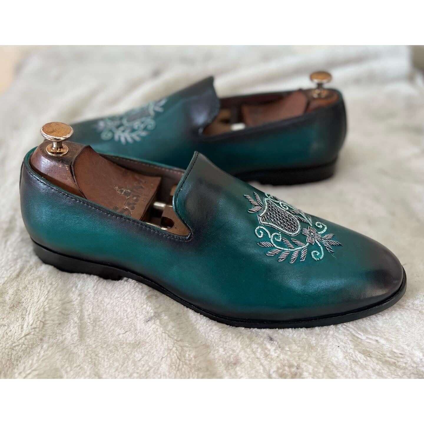 Aqua Hand Embroidery Slipons Hand Finished