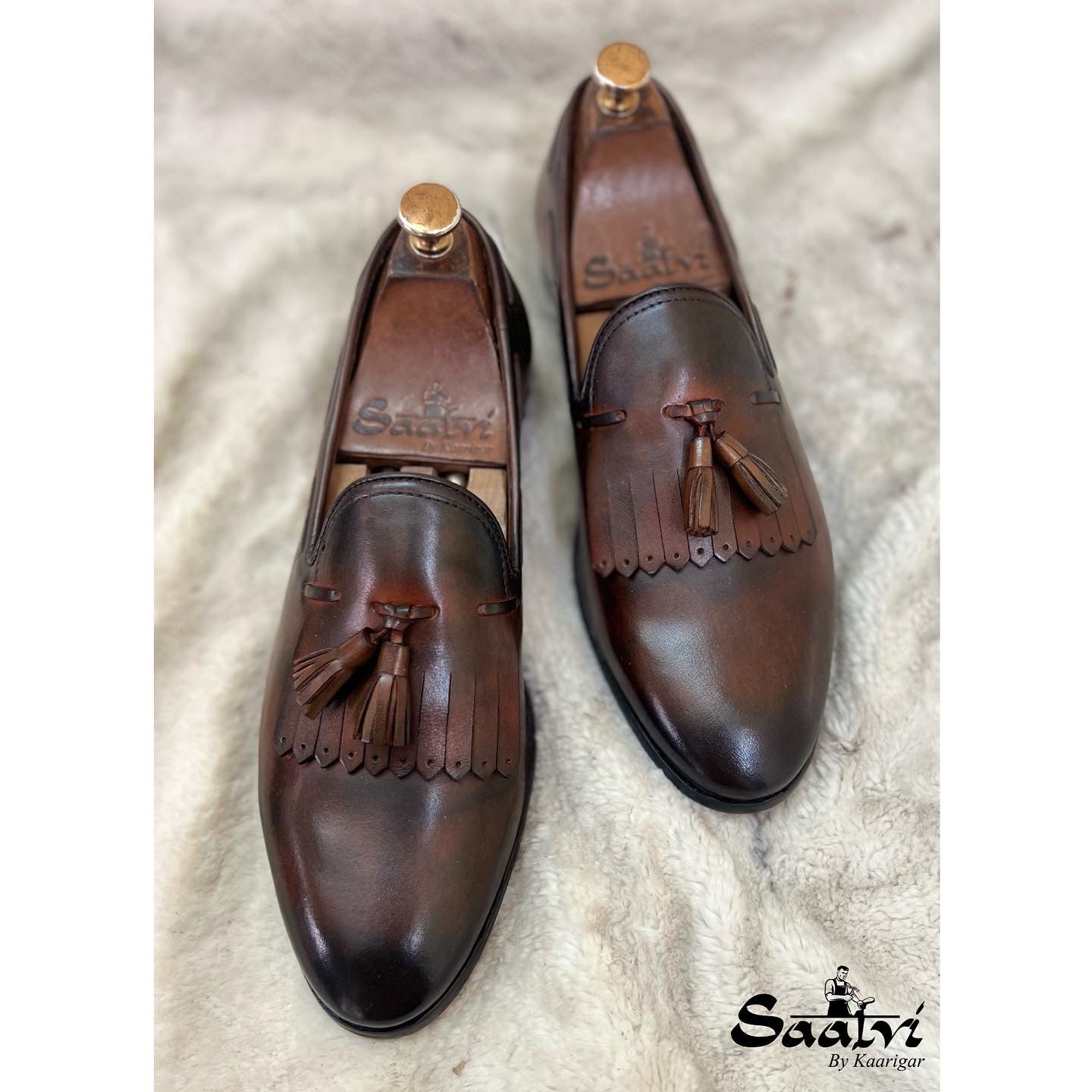 Brown Fringe Loafers With Fringes & Tassels