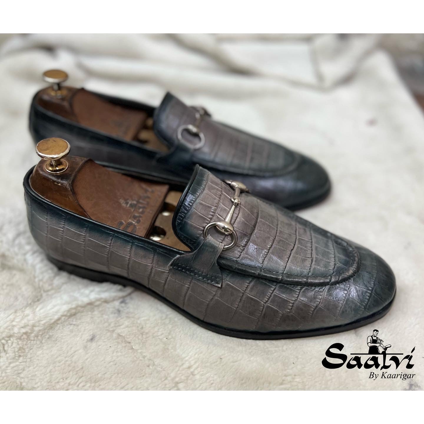 Grey Croco Embossed Loafers