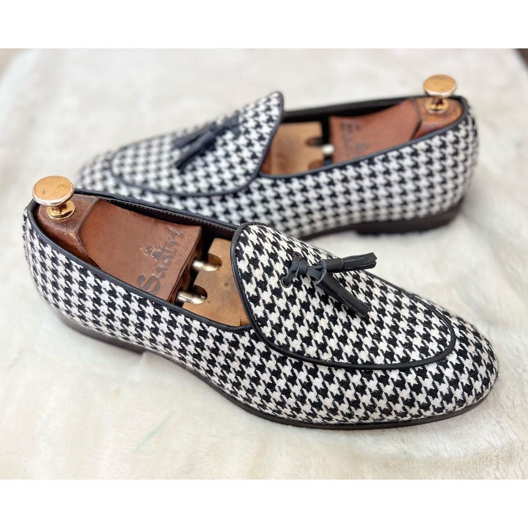 Belgian Loafers With Tassels Herringbone