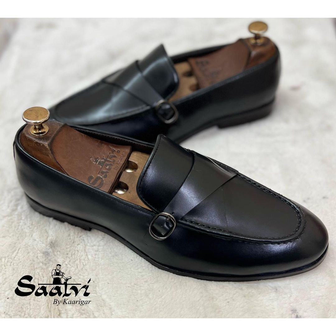 Black Calf Loafers With Strap