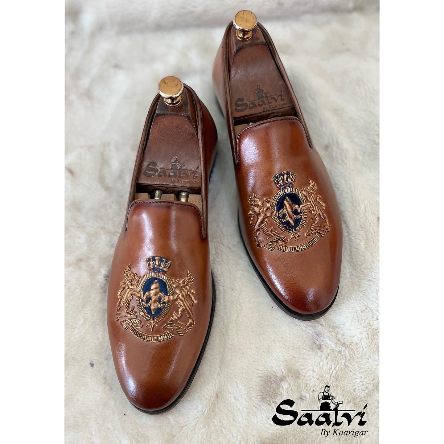 Royal Hand Zardosi Slipons Tan