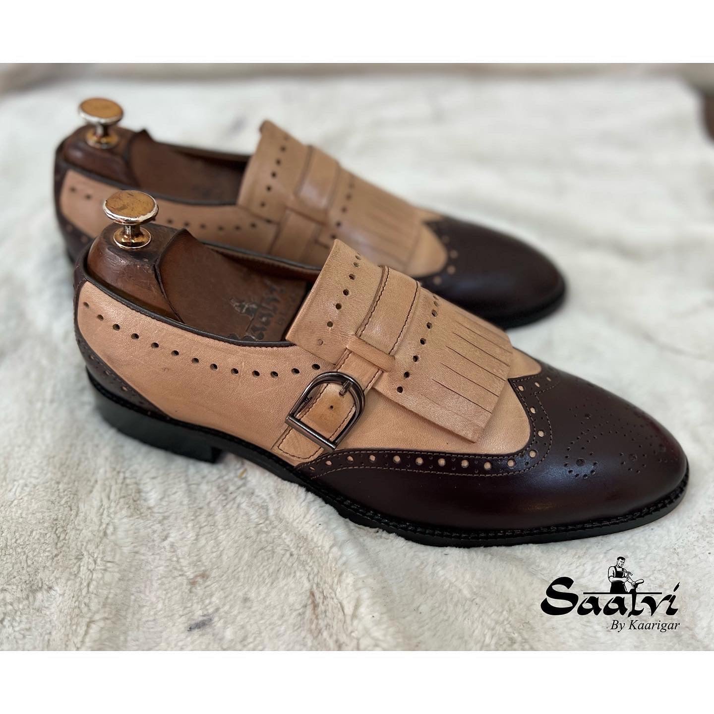 Wingcap Monk Loafers Brn&Beige