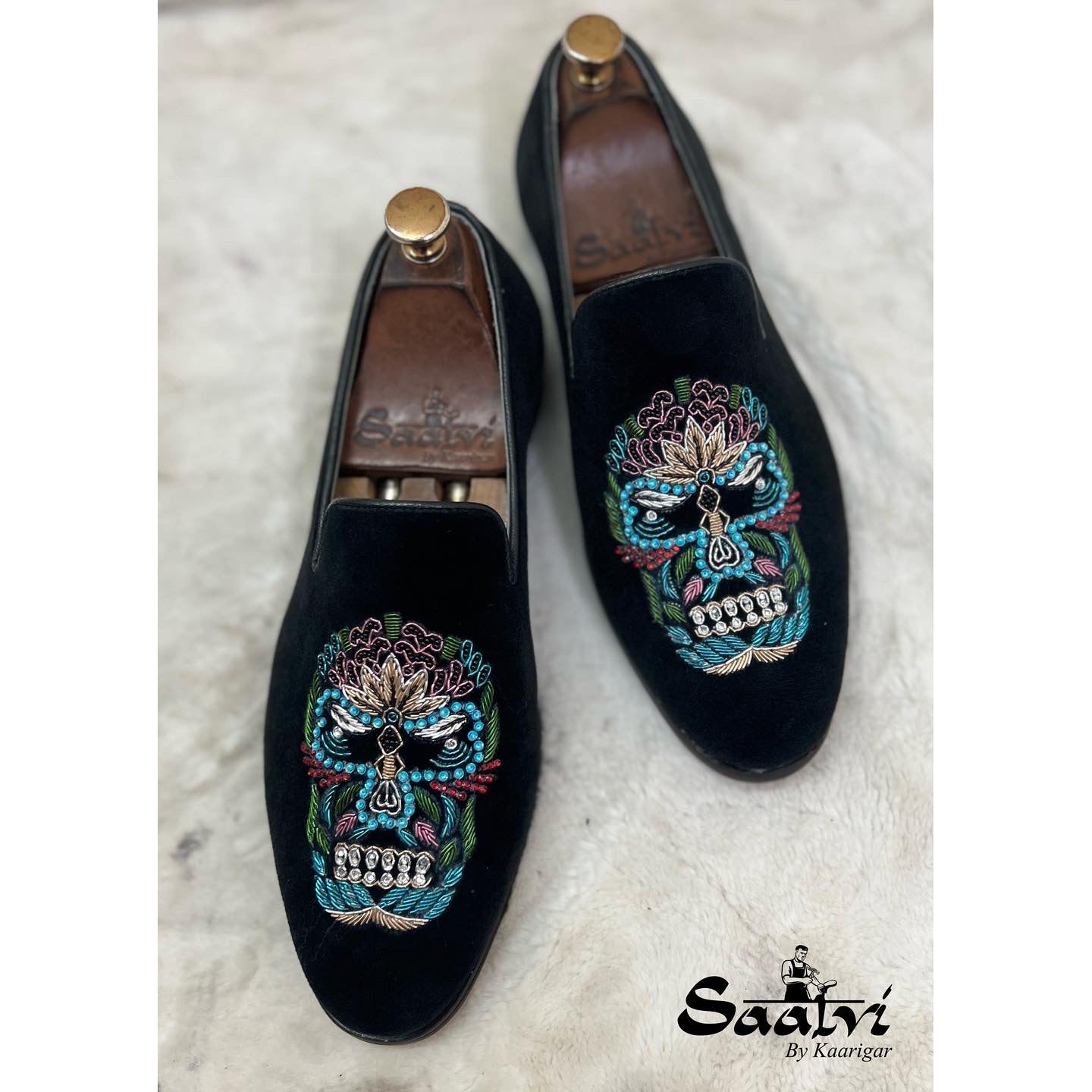 Skull Zardosi Black Velvet