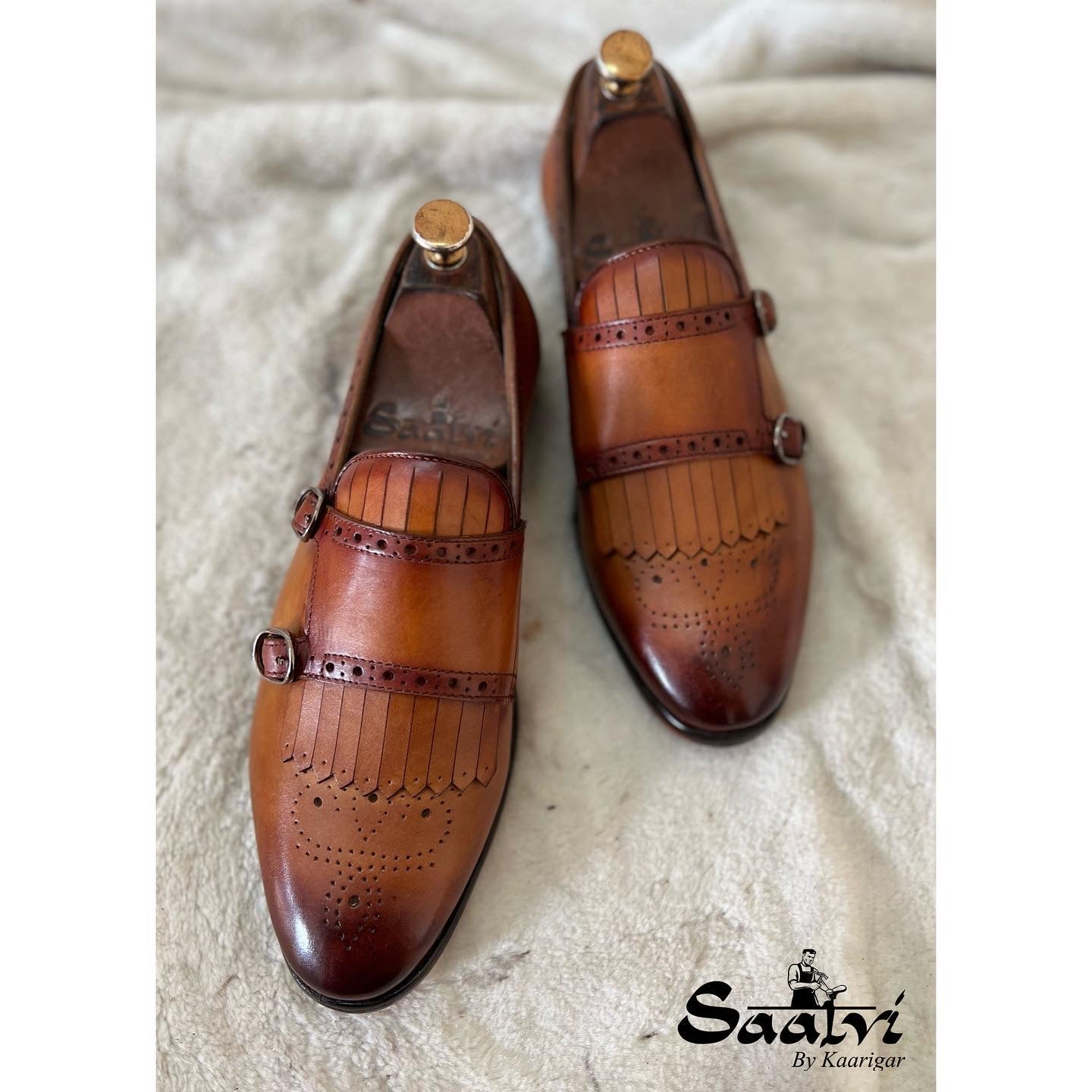 Monkstrap Loafers With Fringes Tan