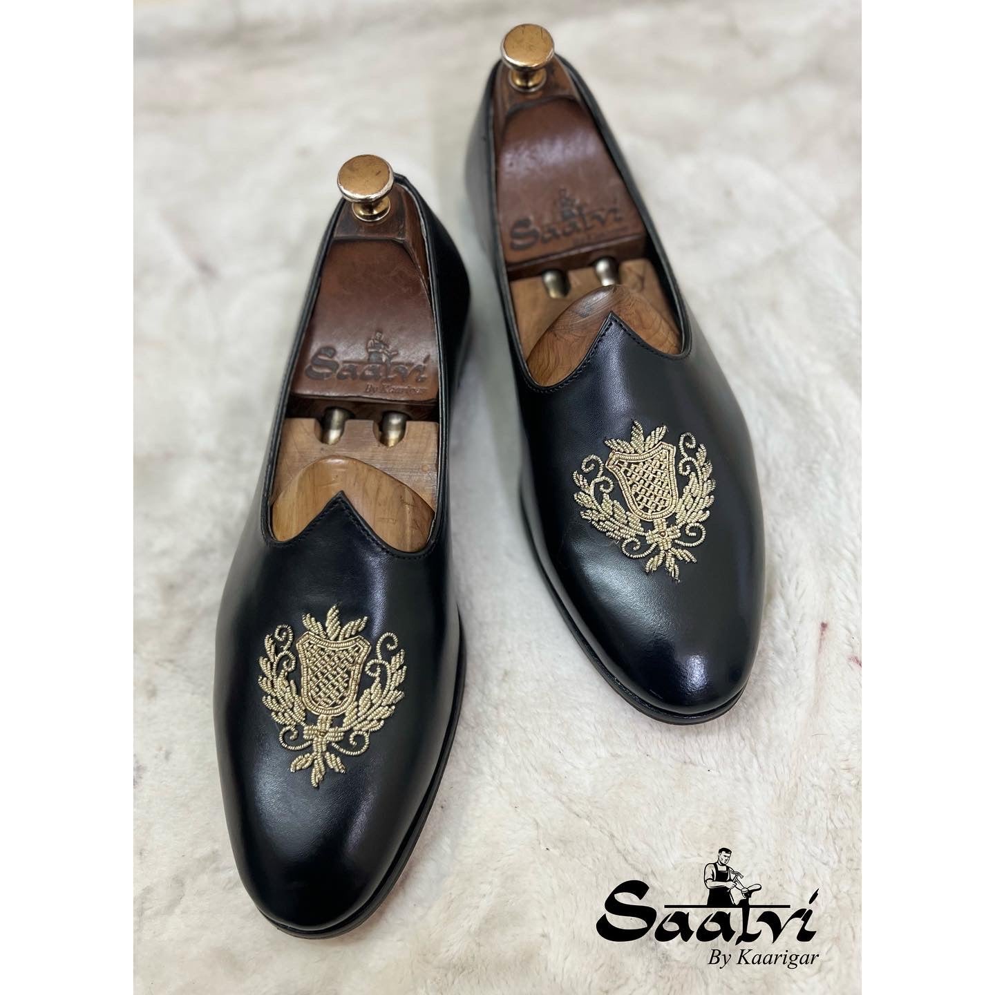 Black Leather Crest Hand Embroidery Jalsa