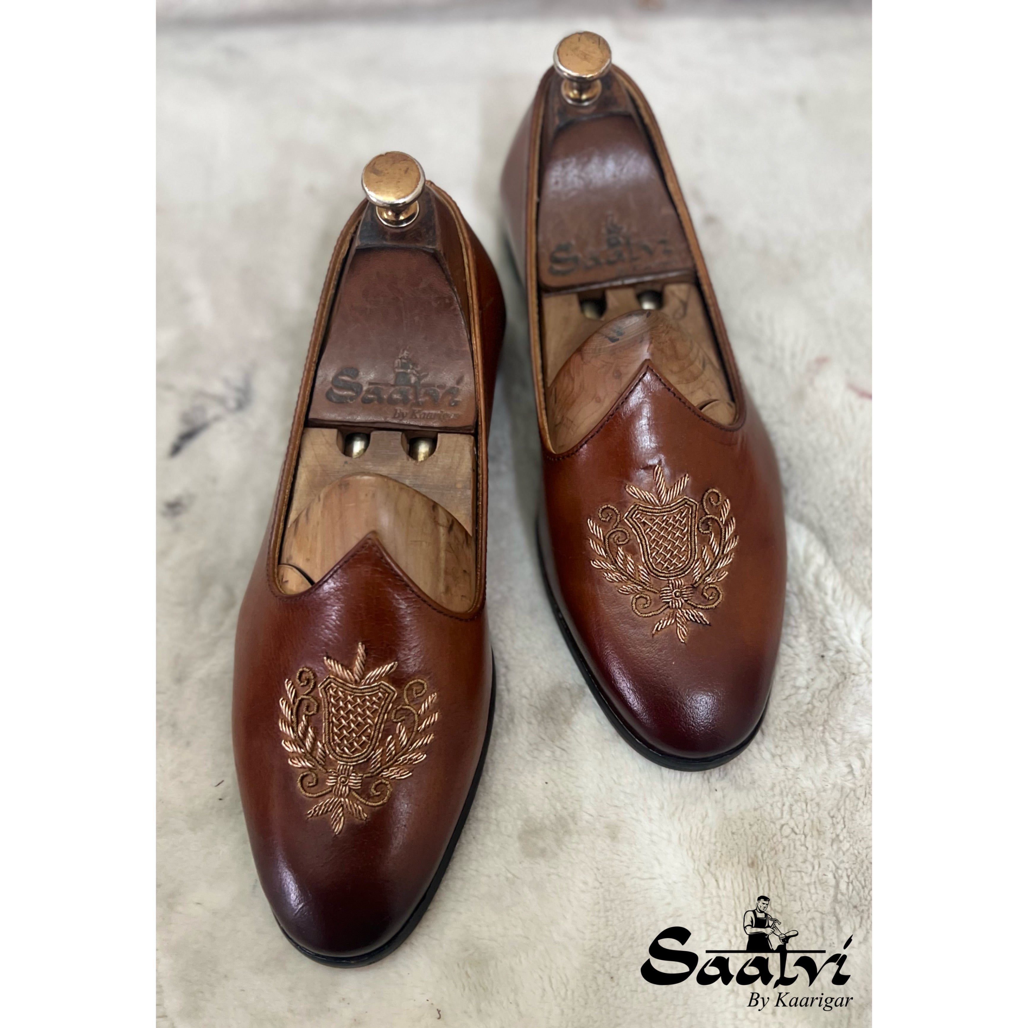 Tan Crest Jalsa With Hand Embroidery
