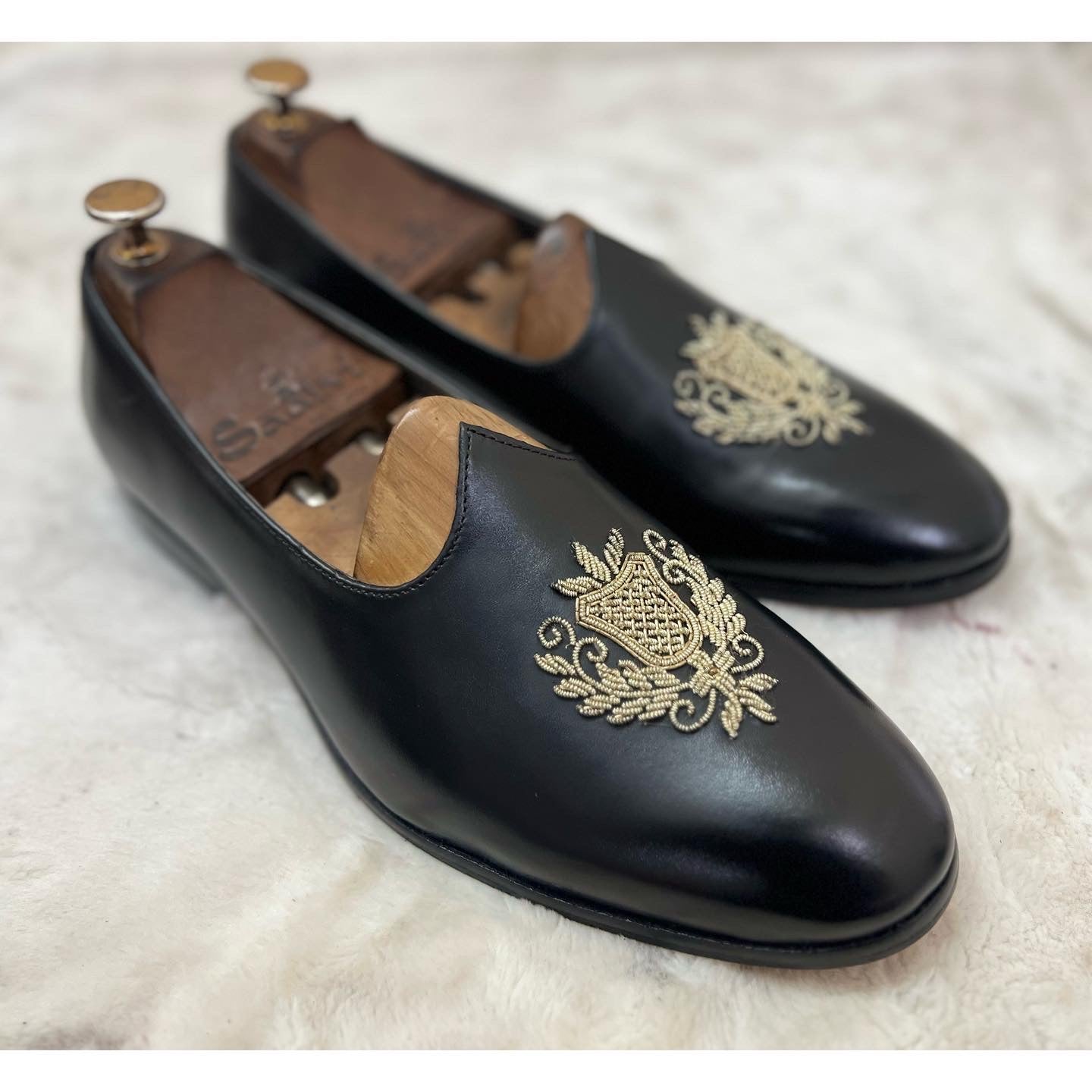 Black Leather Crest Hand Embroidery Jalsa