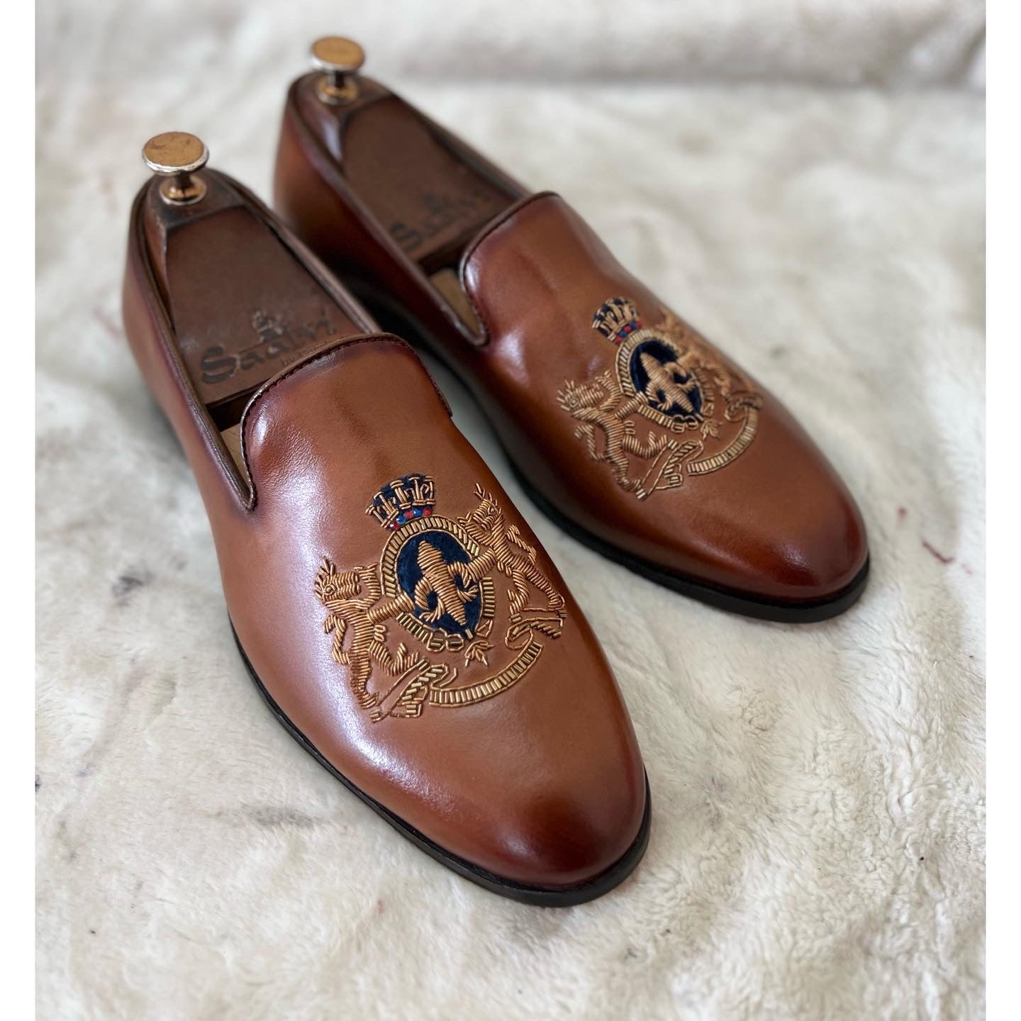 Royal Hand Zardosi Slipons Tan