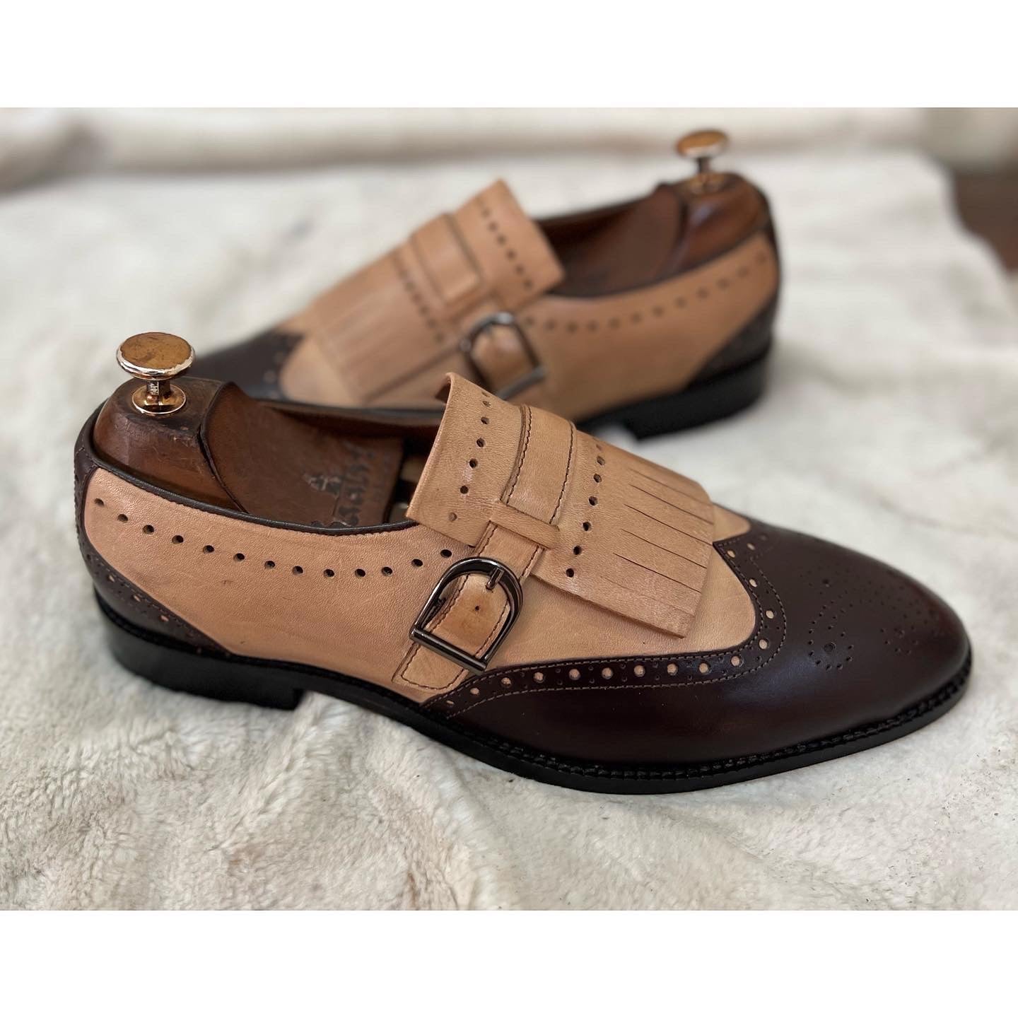 Wingcap Monk Loafers Brn&Beige