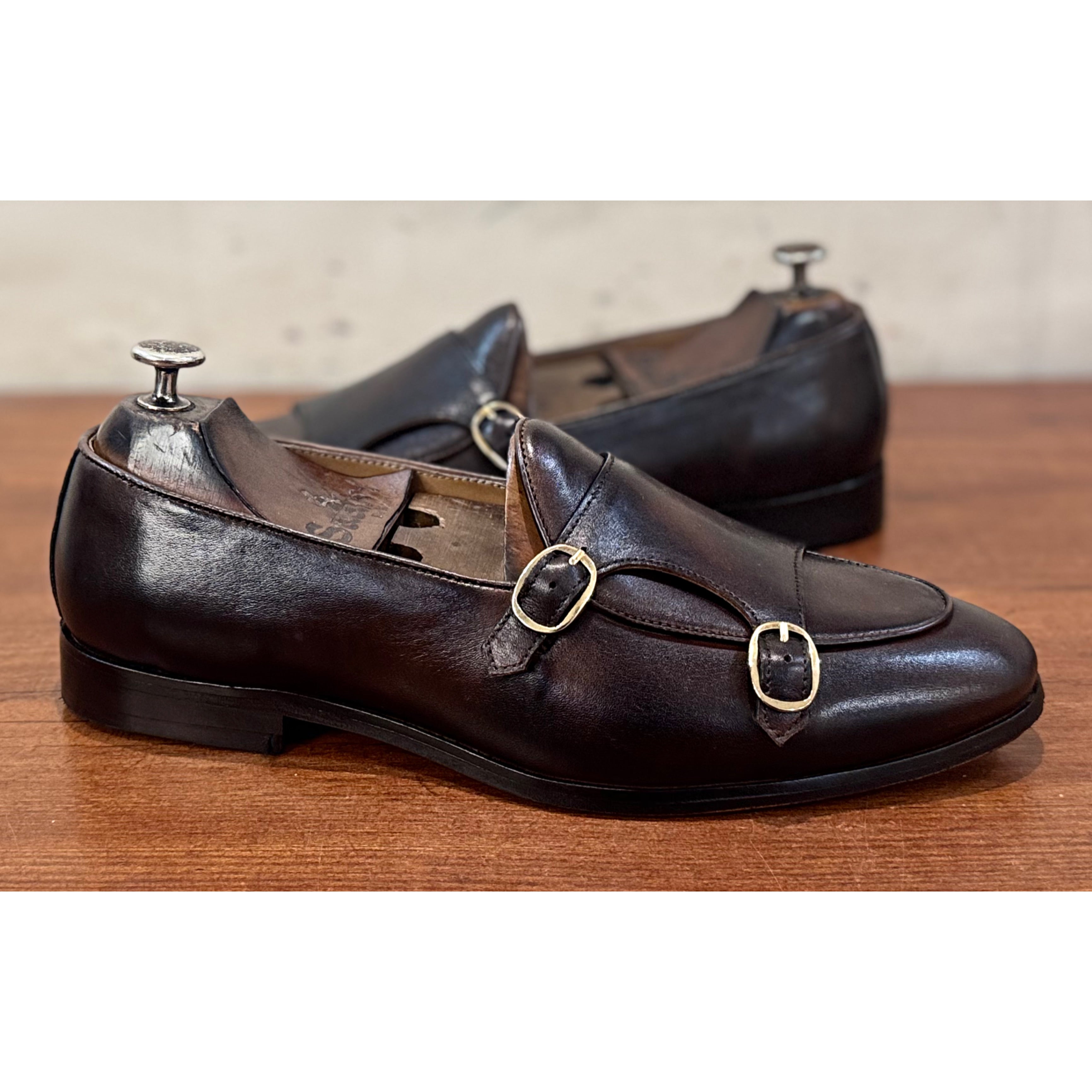 Brown Monk Strap Loafers Hand Patina