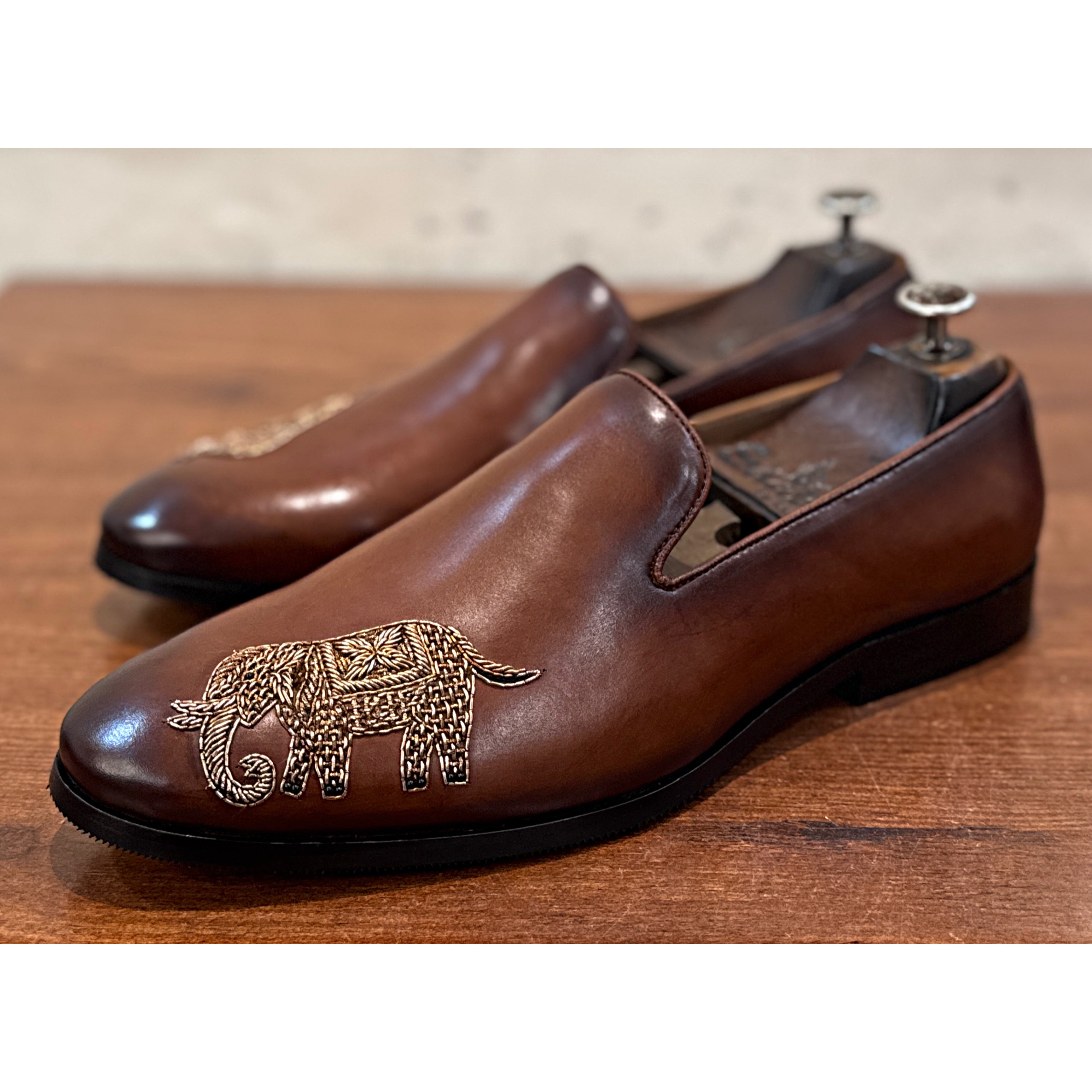 The Maharaja Elephant Slipper – Brown Luxury Embroidered Loafers